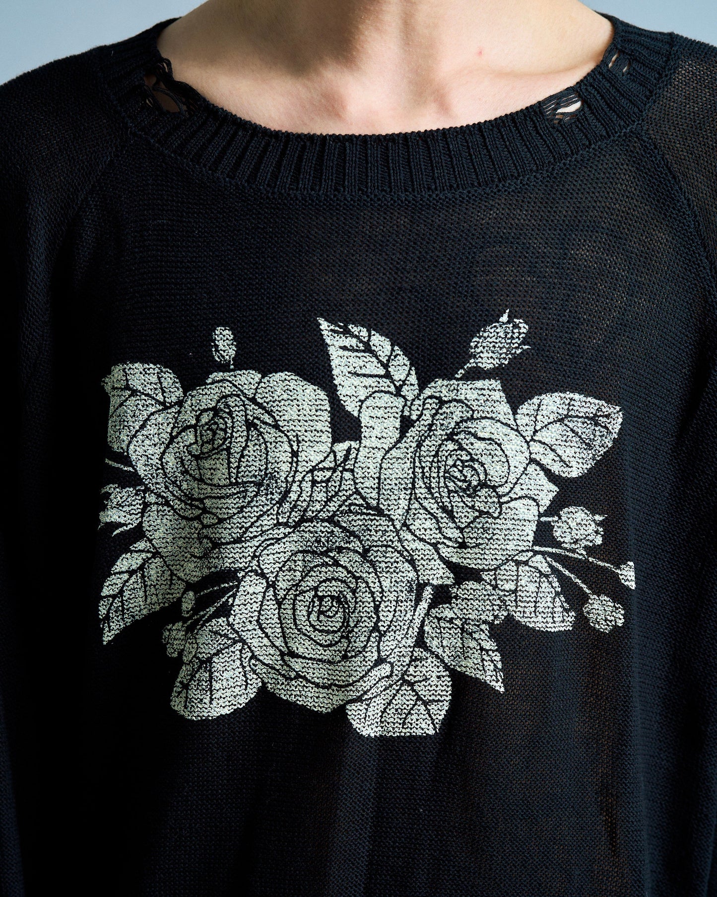 flower paint broken long sleeve sheer sweater