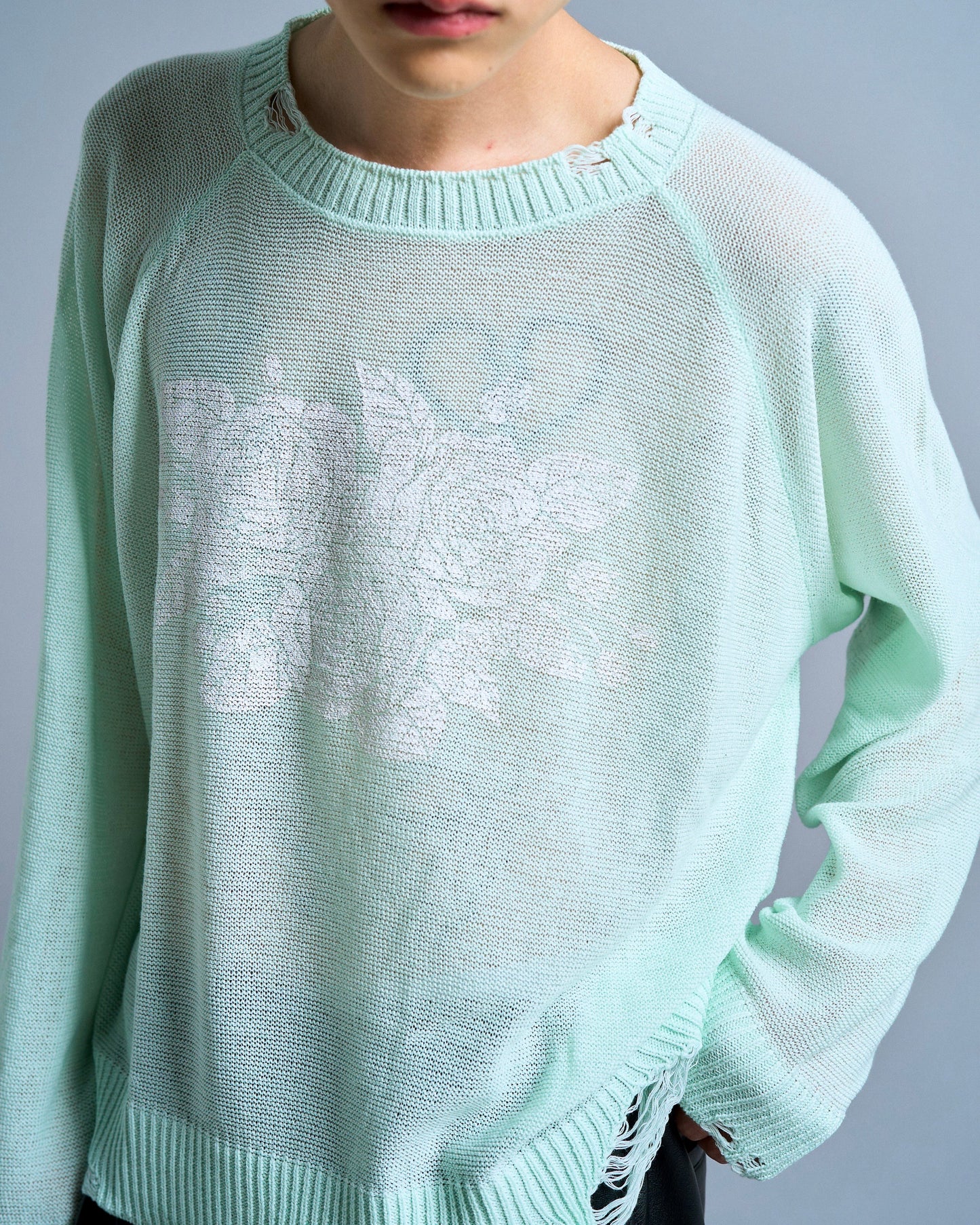 flower paint broken long sleeve sheer sweater