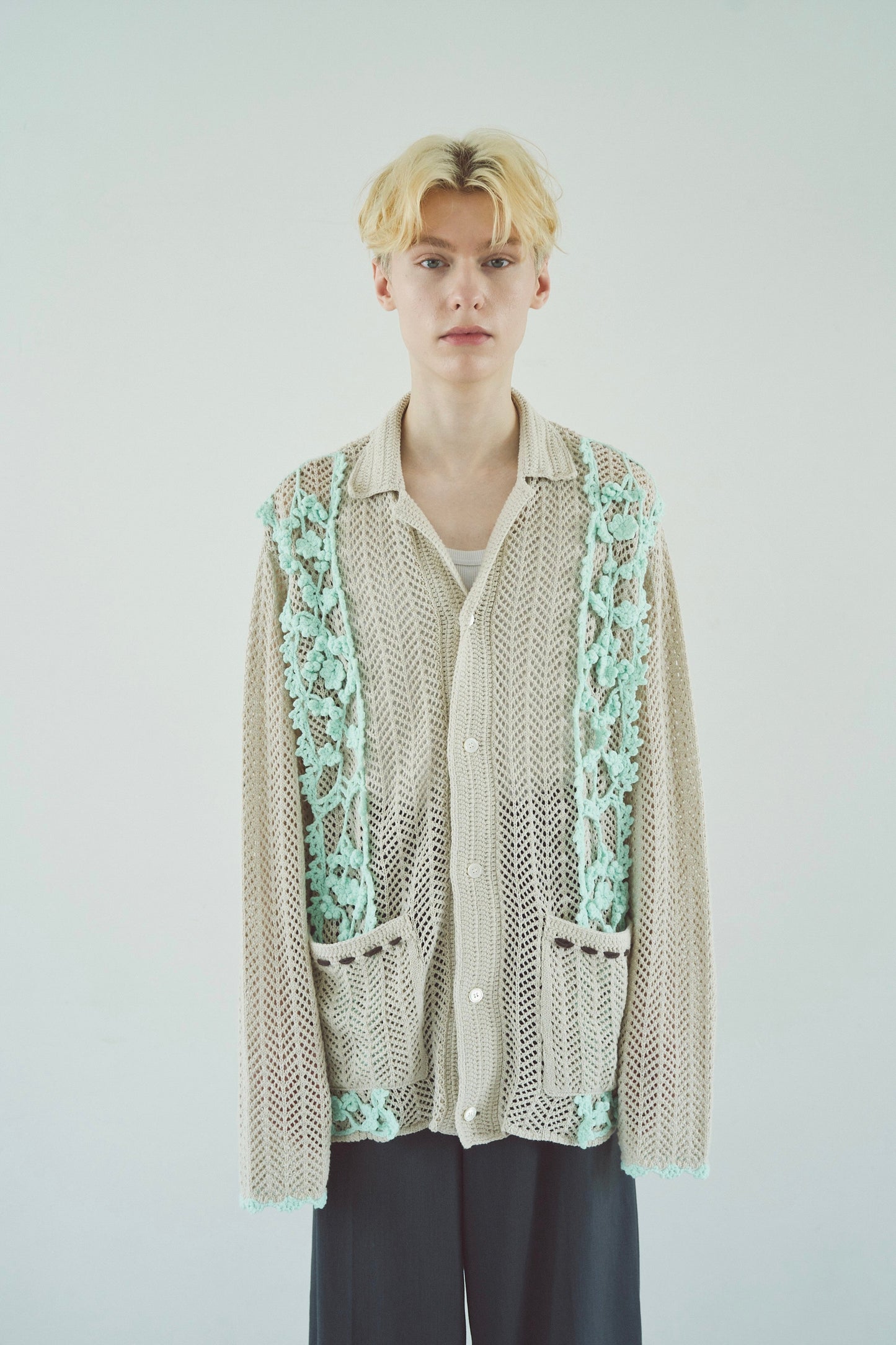 hand knit flower line Cuba shirt cardigan