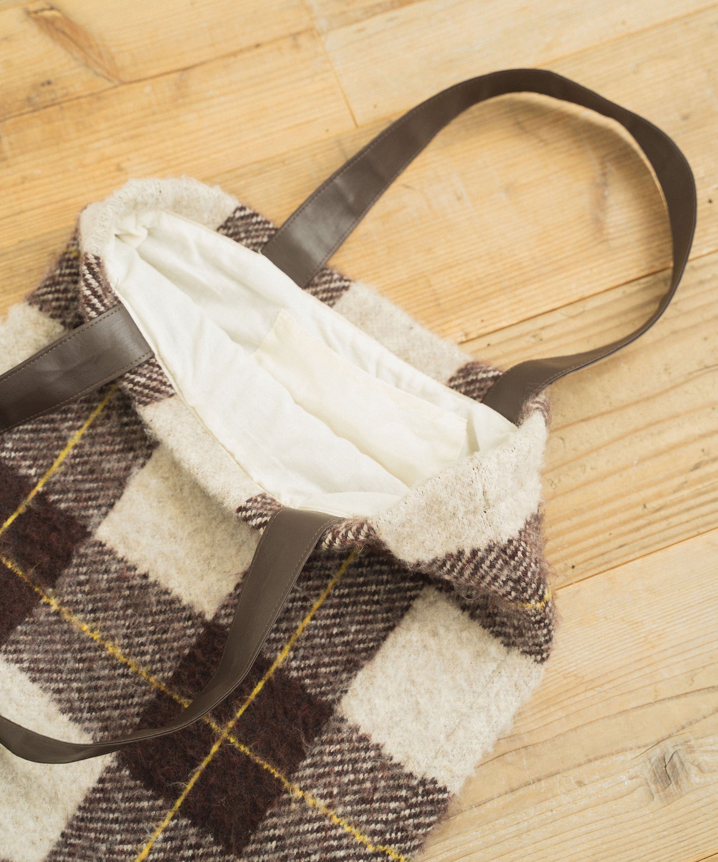 mohair mix check big tote bag