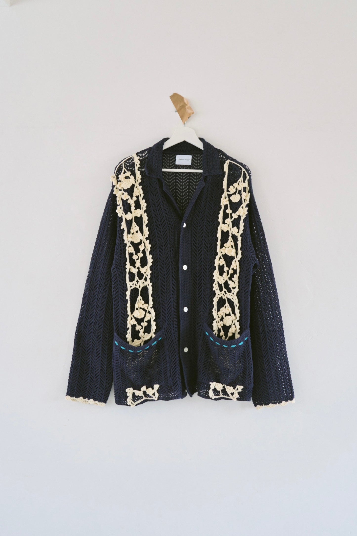 hand knit flower line Cuba shirt cardigan