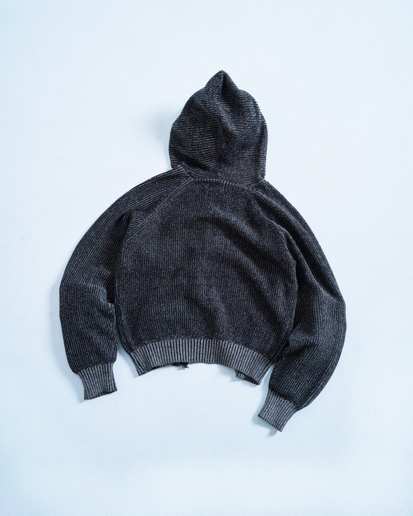 double zip mix yarn knit hoodie