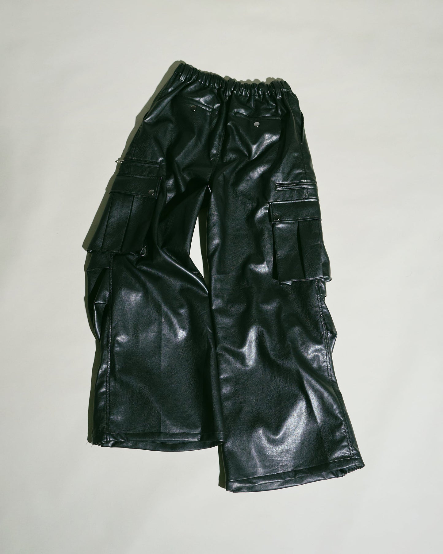 wide baggy faux leather parachute cargo trouser