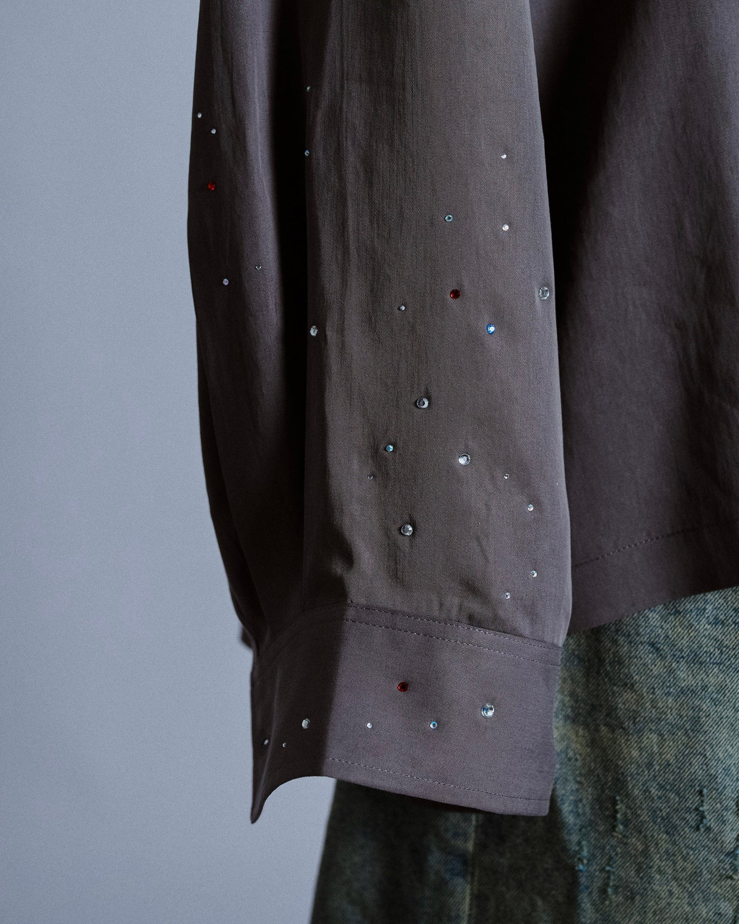 rhinestone rayon open collar l/s shirt