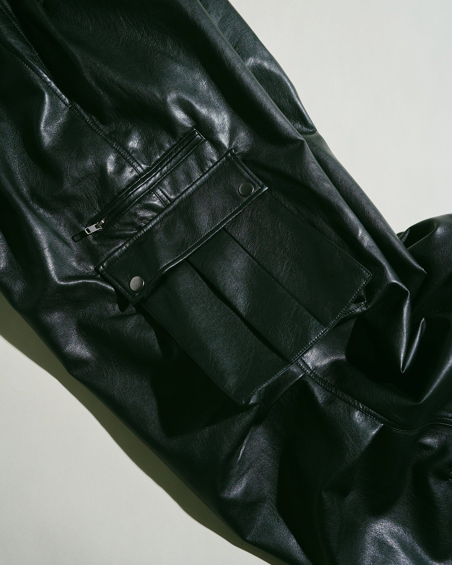 wide baggy faux leather parachute cargo trouser