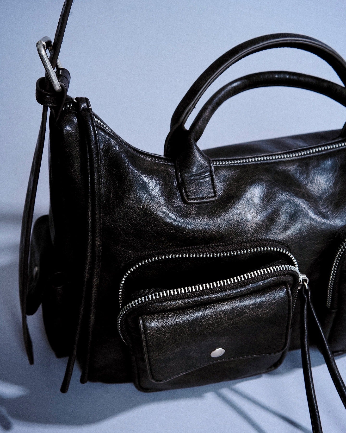 faux leather multi pocket shoulder bag