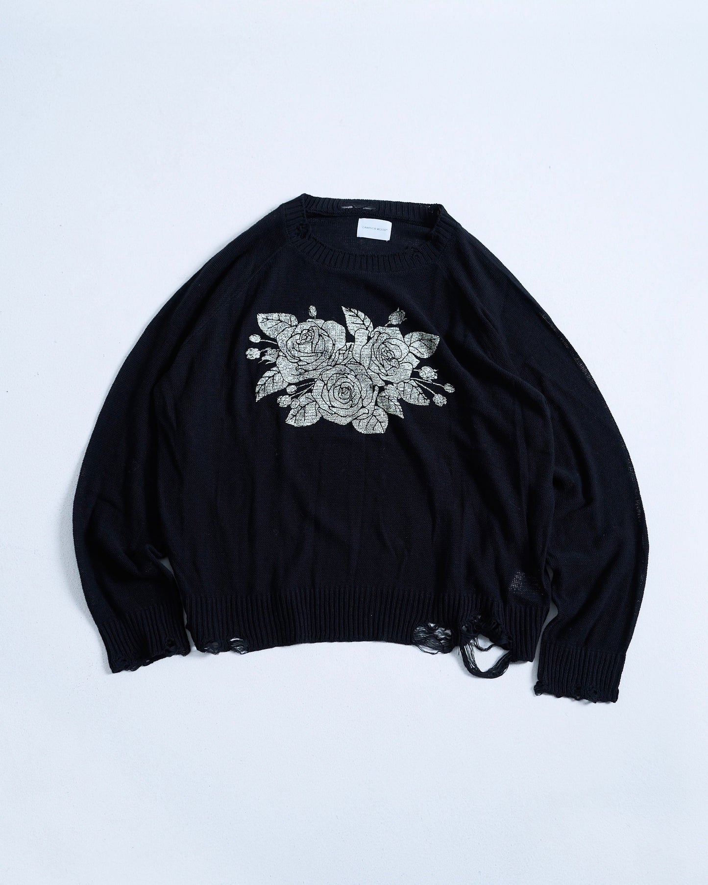 flower paint broken long sleeve sheer sweater
