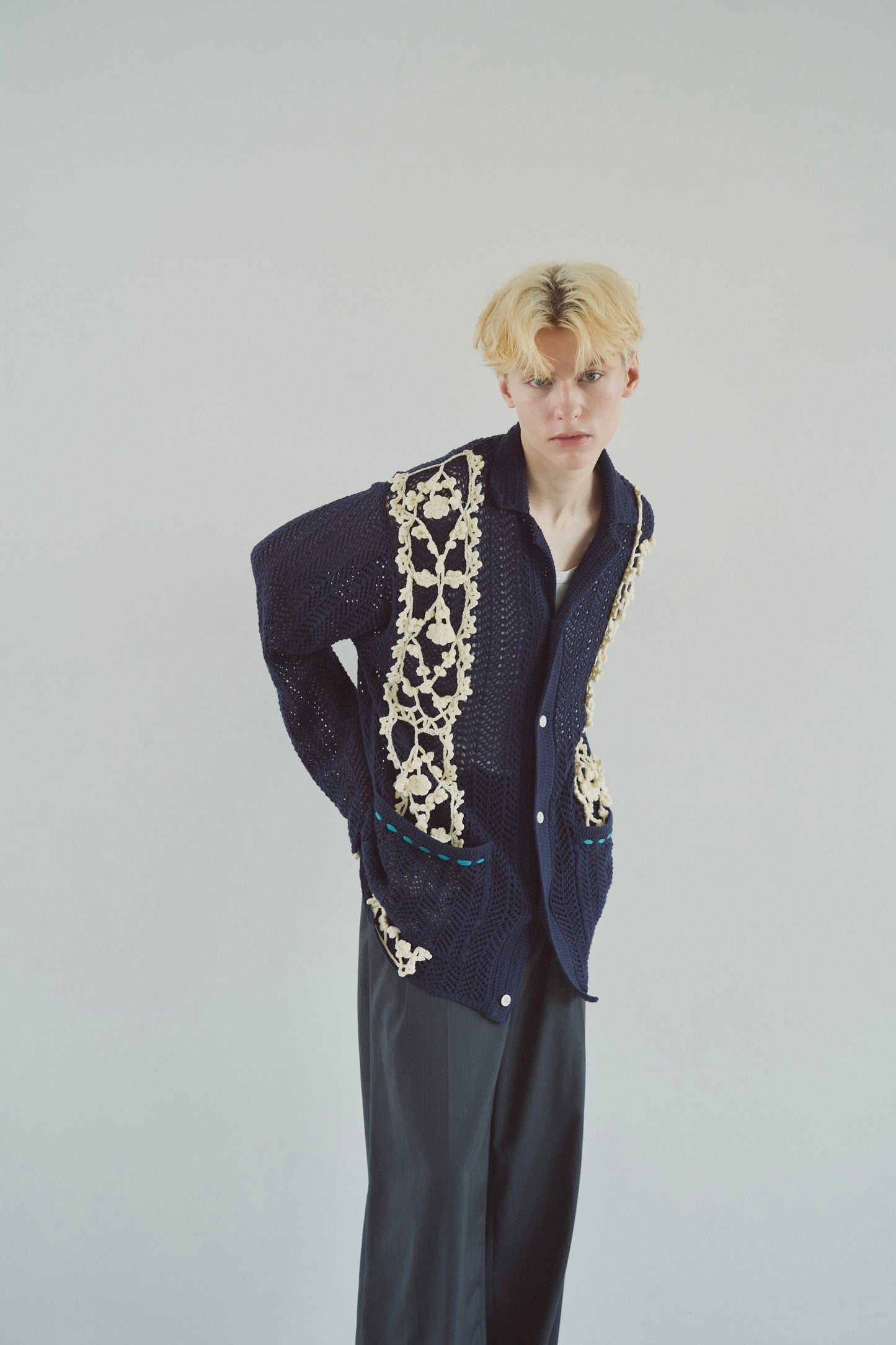 hand knit flower line Cuba shirt cardigan