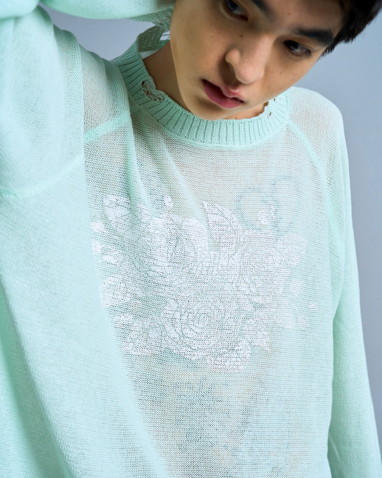 flower paint broken long sleeve sheer sweater