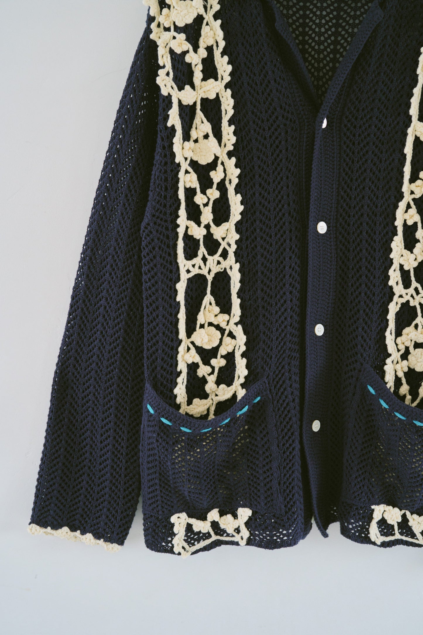 hand knit flower line Cuba shirt cardigan