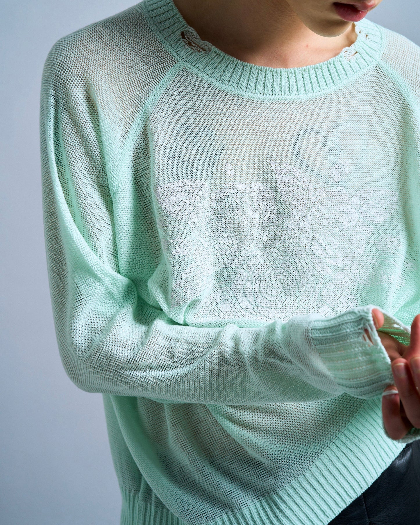 flower paint broken long sleeve sheer sweater