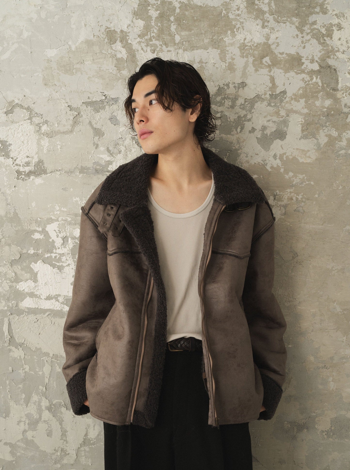 cut off faux fade mouton B-3 jacket