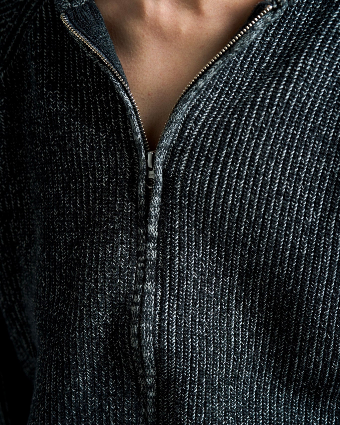 double zip mix yarn knit hoodie