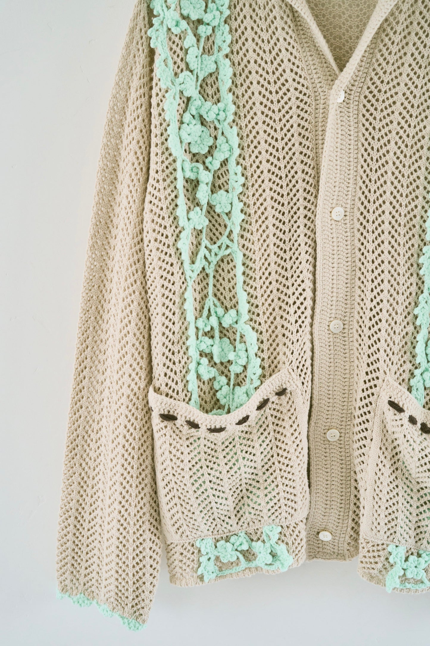 hand knit flower line Cuba shirt cardigan