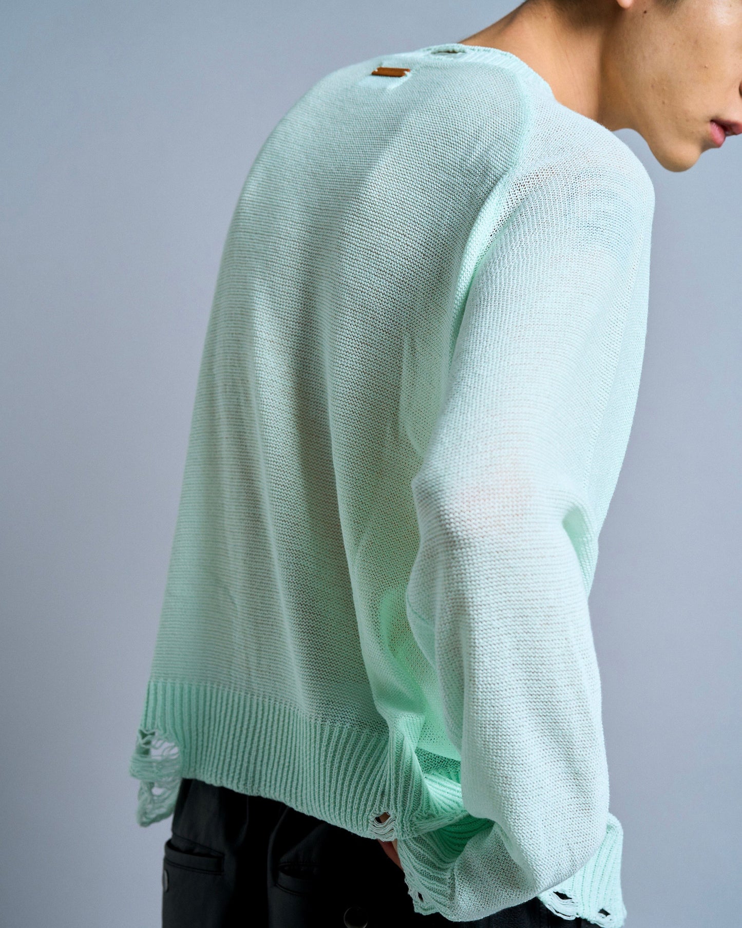 flower paint broken long sleeve sheer sweater