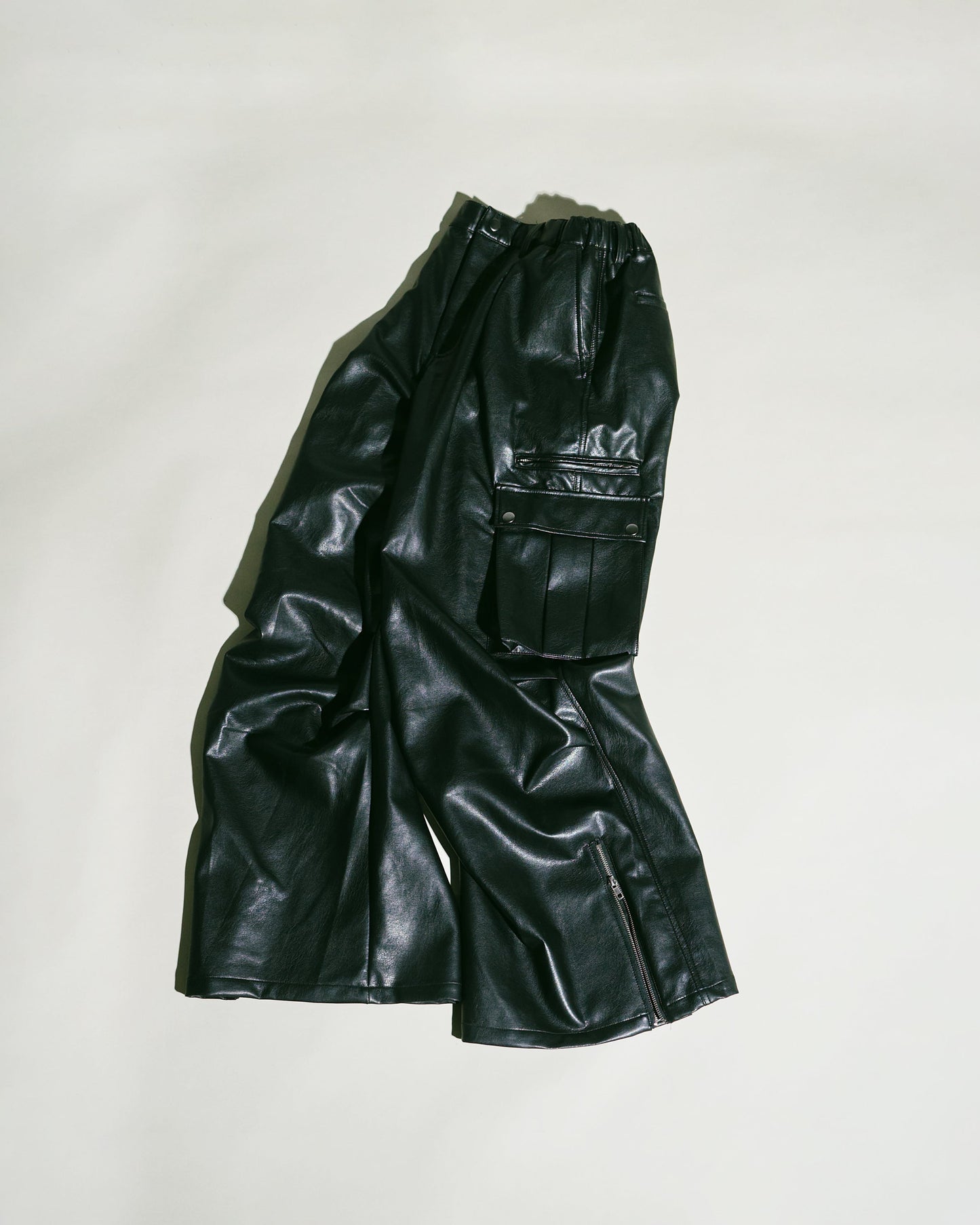 wide baggy faux leather parachute cargo trouser