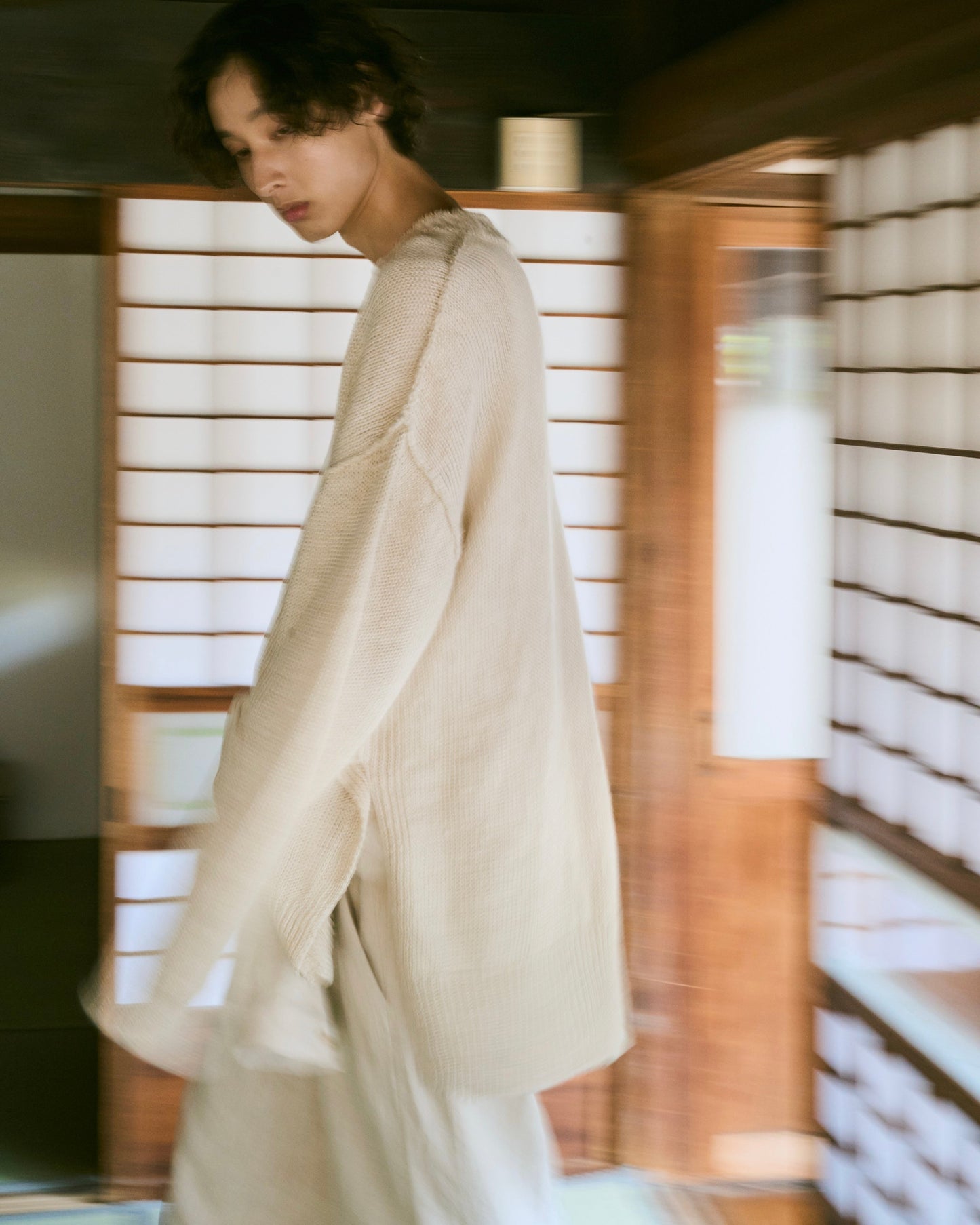 open collar cotton linen belted l/s jump suit