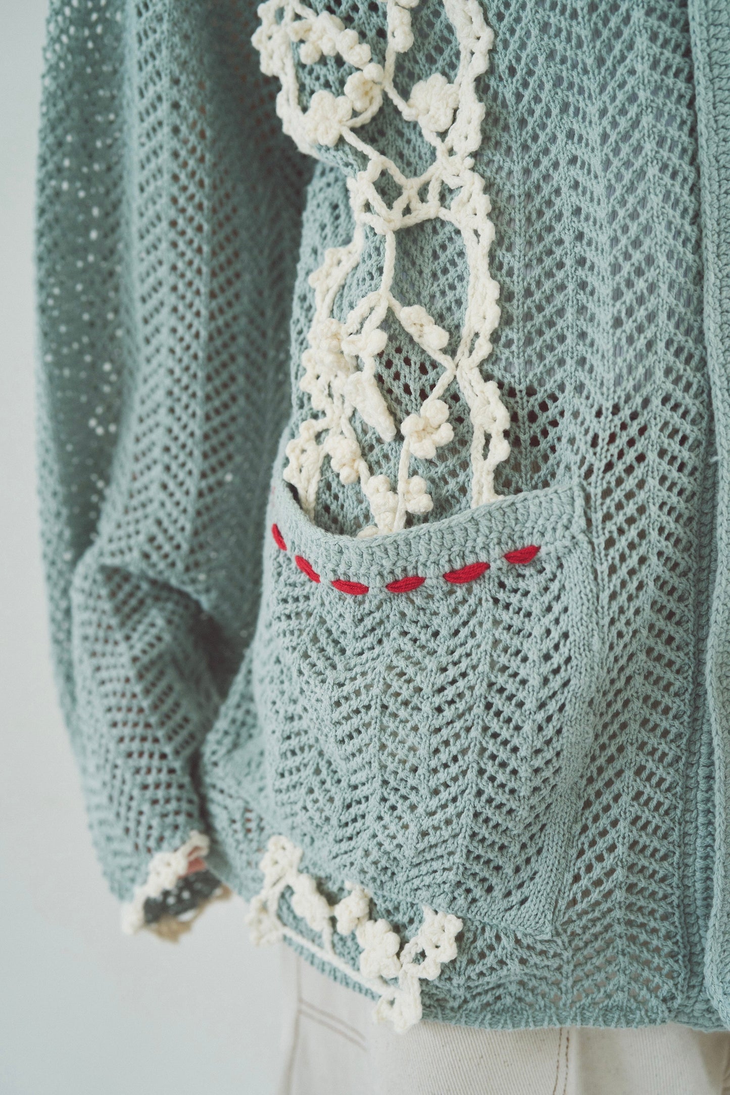 hand knit flower line Cuba shirt cardigan