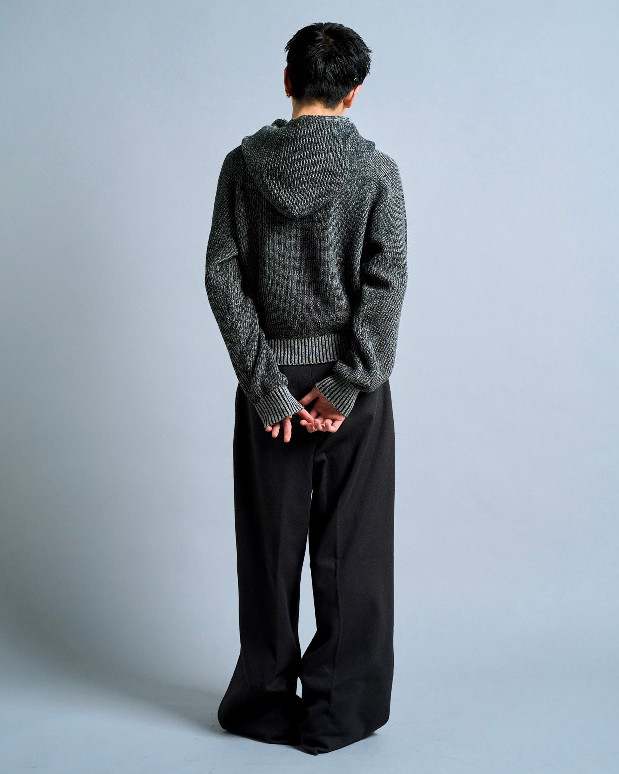 double zip mix yarn knit hoodie