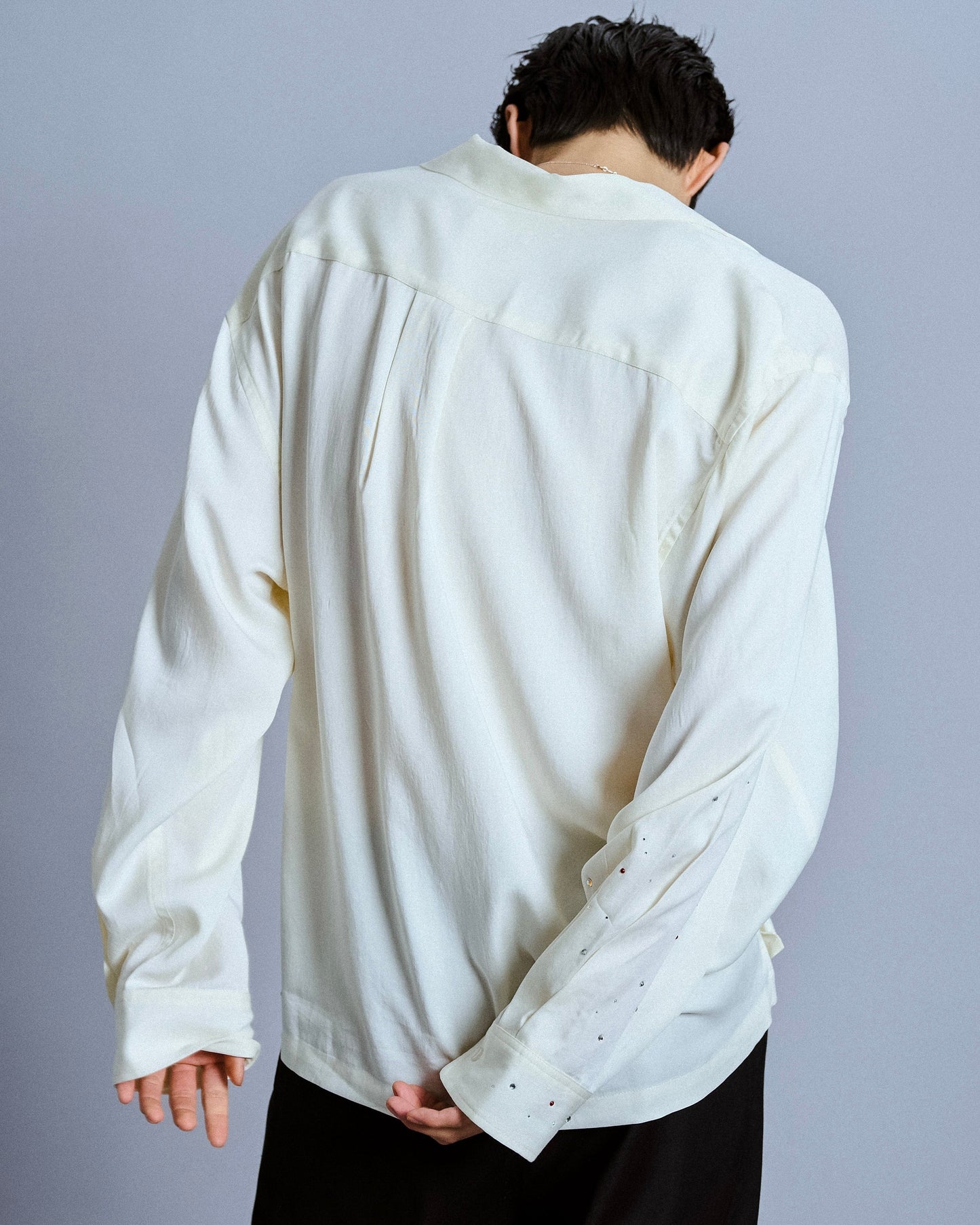 rhinestone rayon open collar l/s shirt