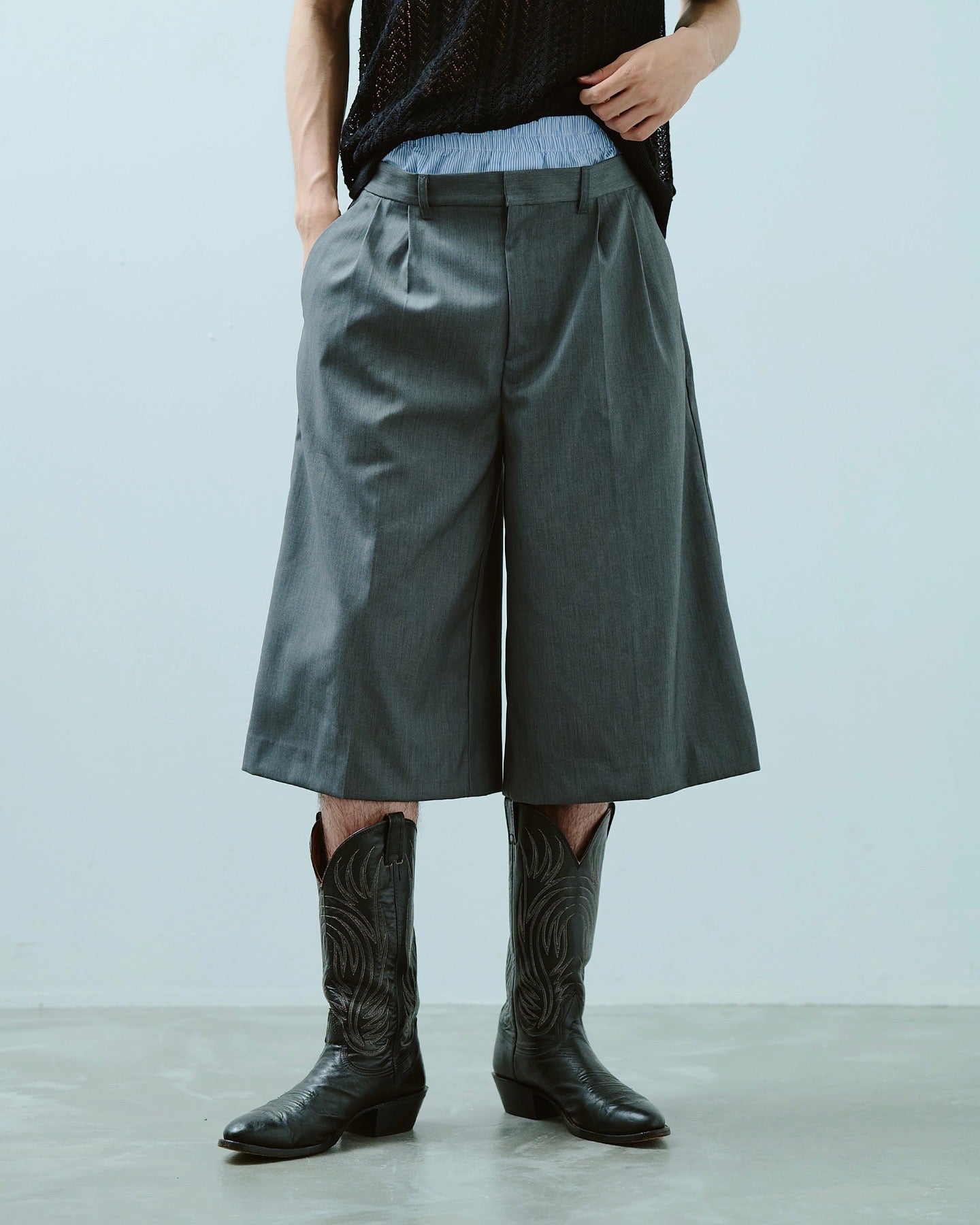 layered boxers wide slacks shorts