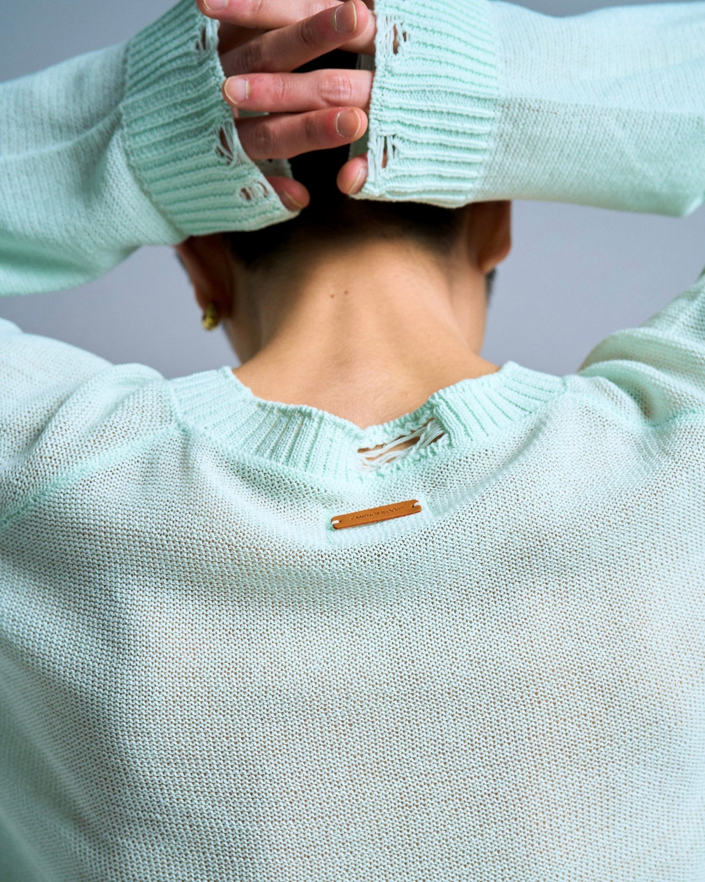 flower paint broken long sleeve sheer sweater
