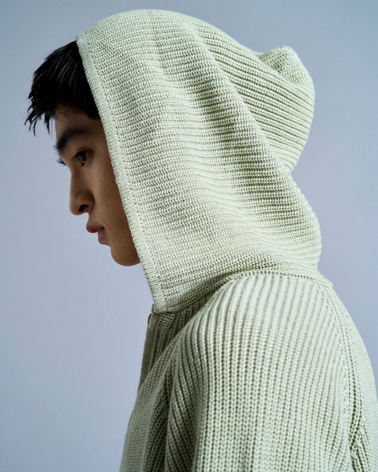 double zip mix yarn knit hoodie