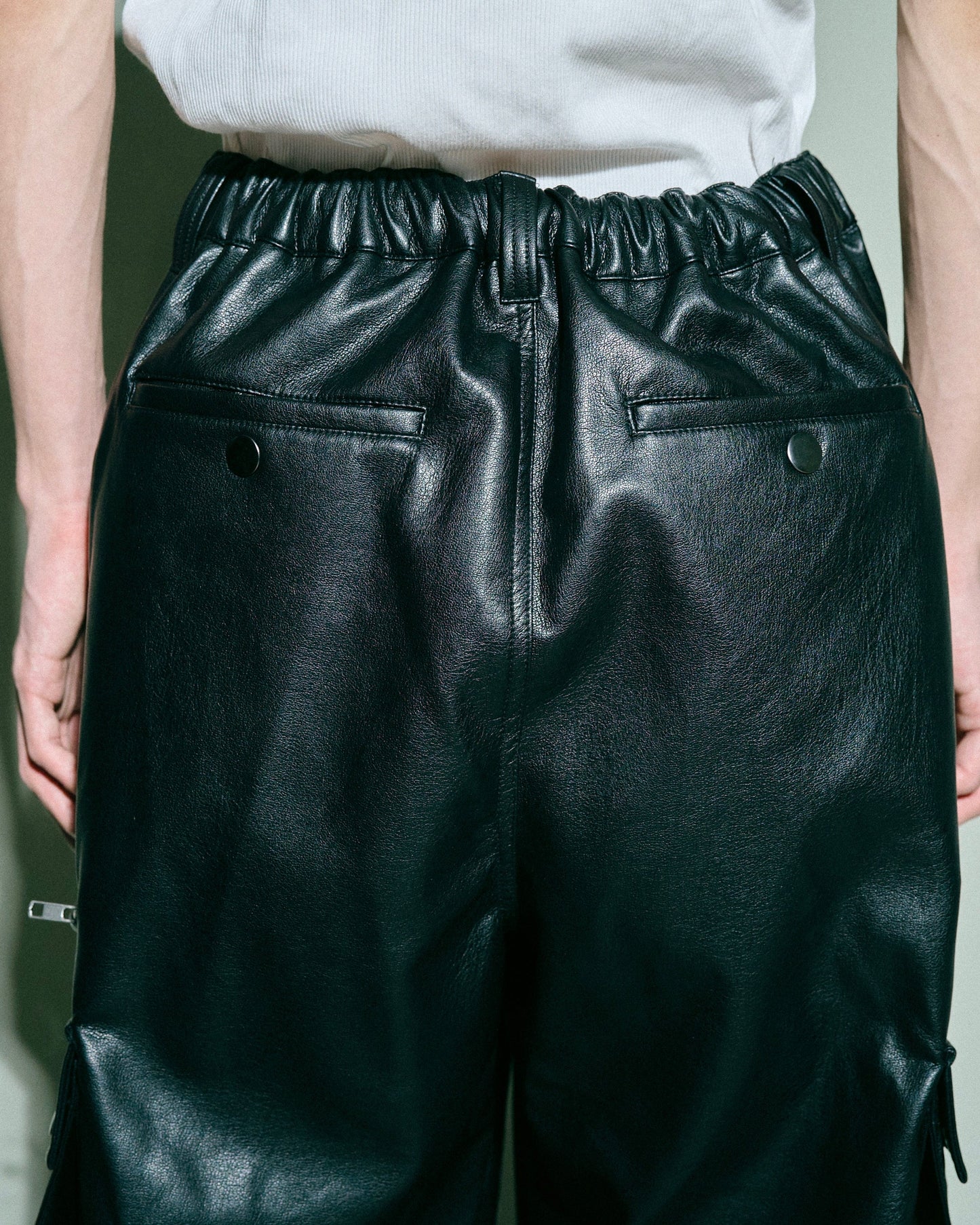 wide baggy faux leather parachute cargo trouser