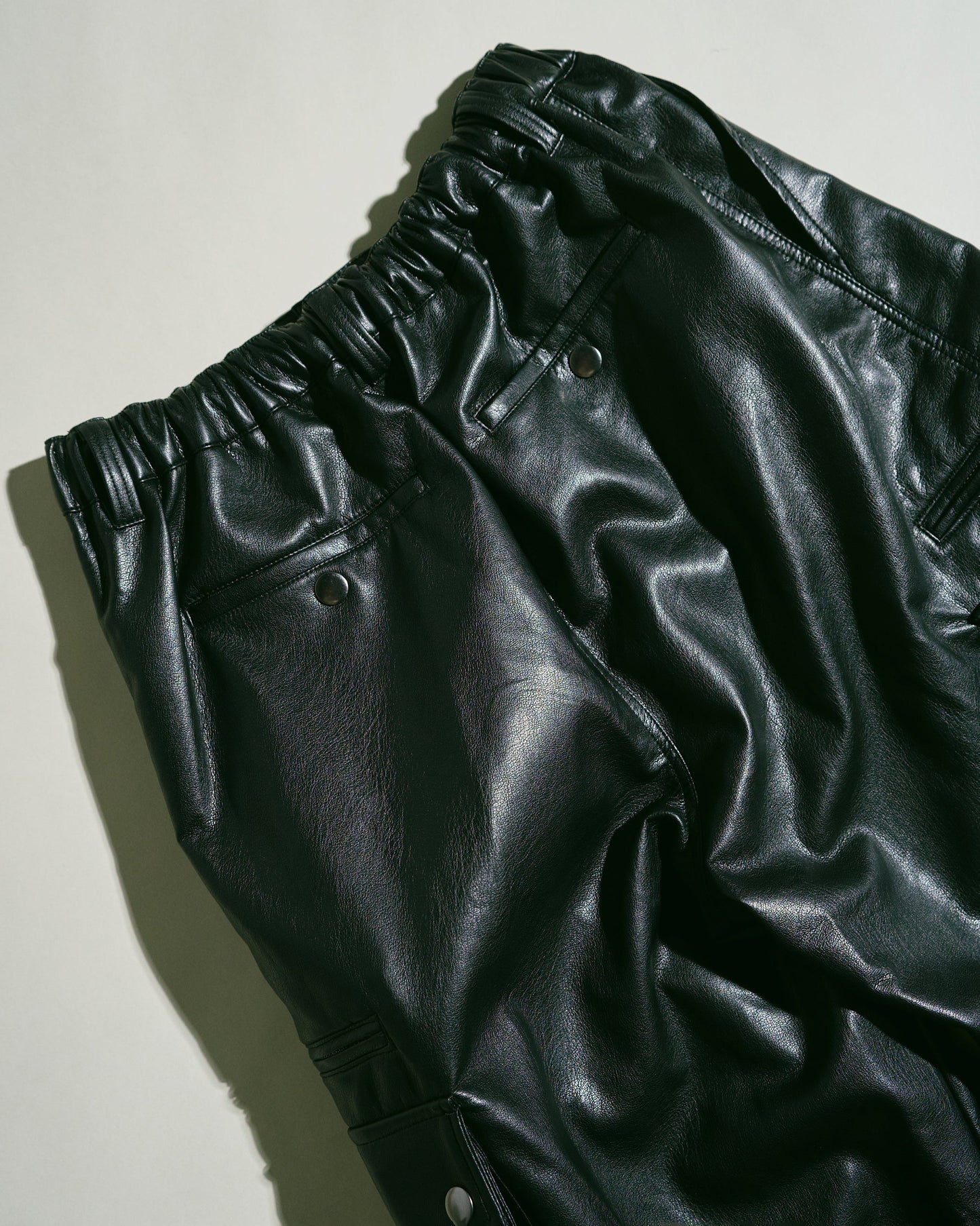 wide baggy faux leather parachute cargo trouser