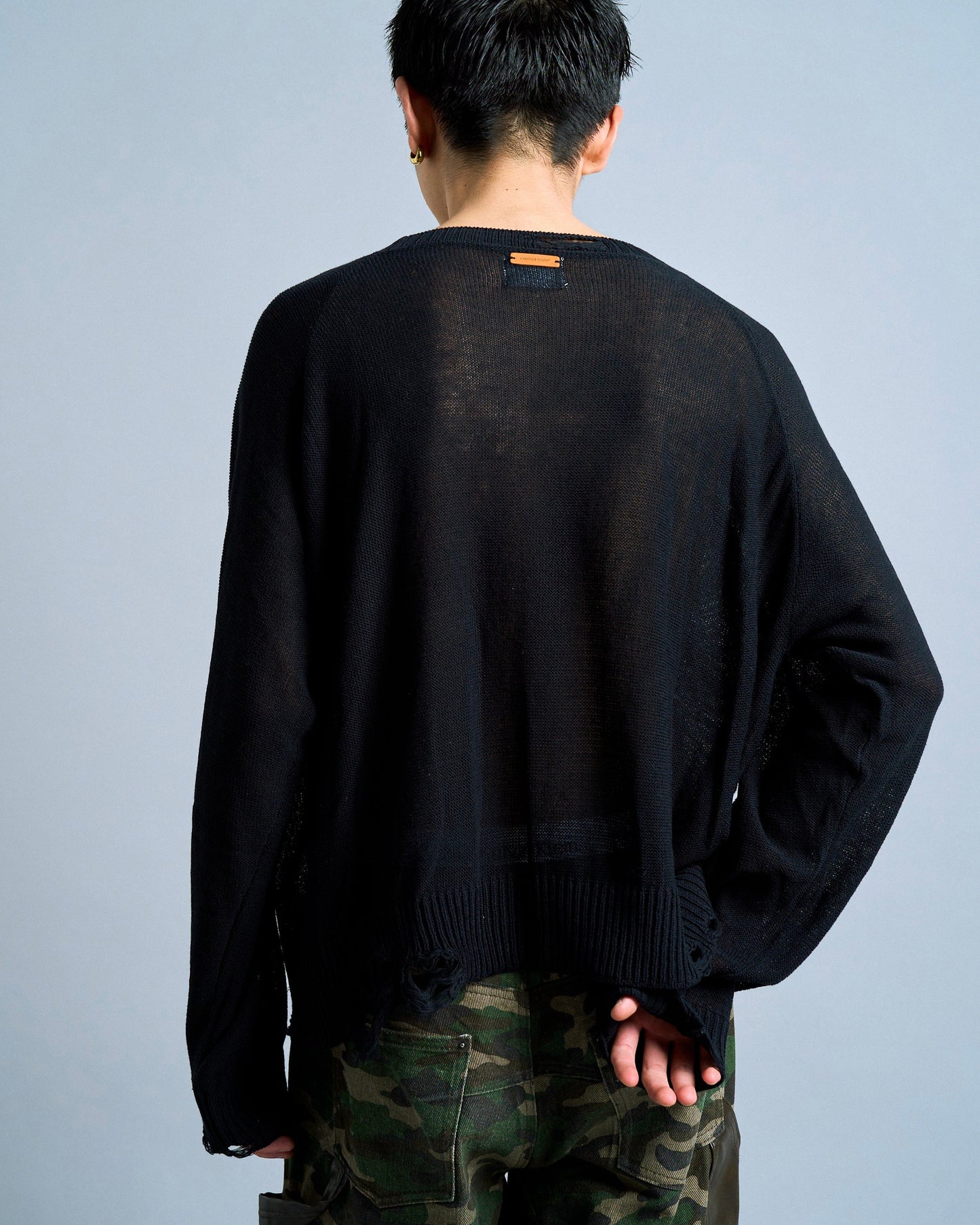 flower paint broken long sleeve sheer sweater