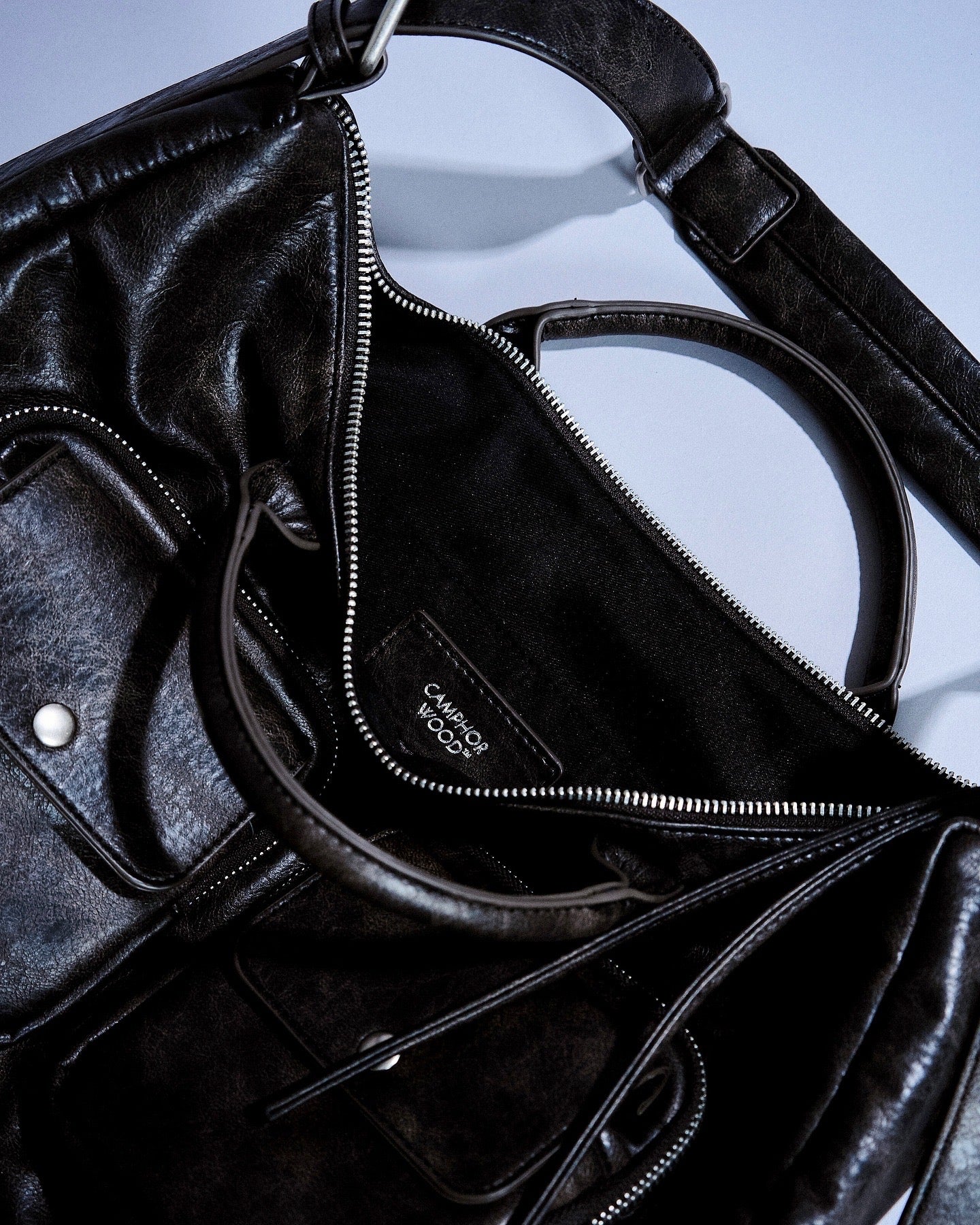 faux leather multi pocket shoulder bag