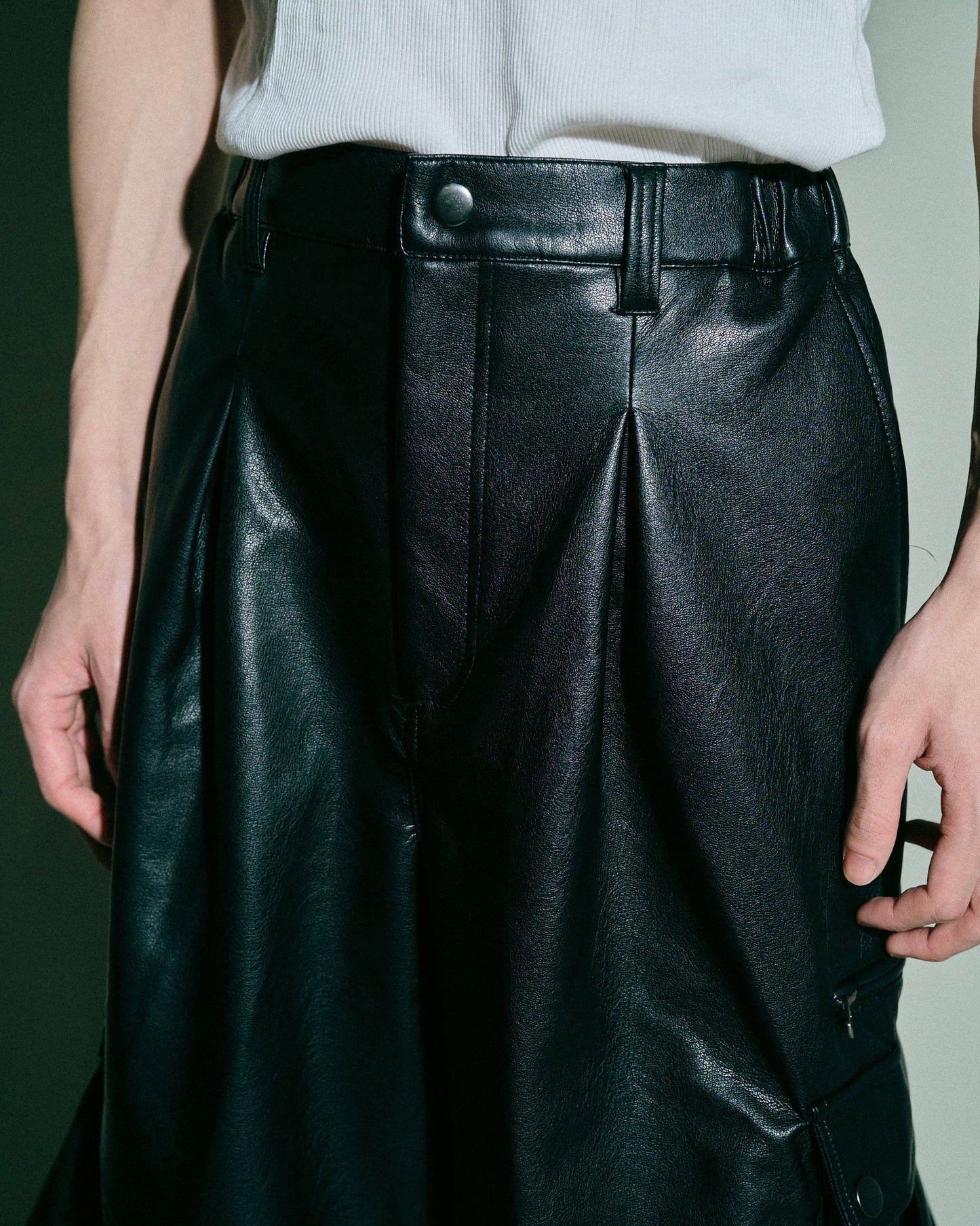 wide baggy faux leather parachute cargo trouser