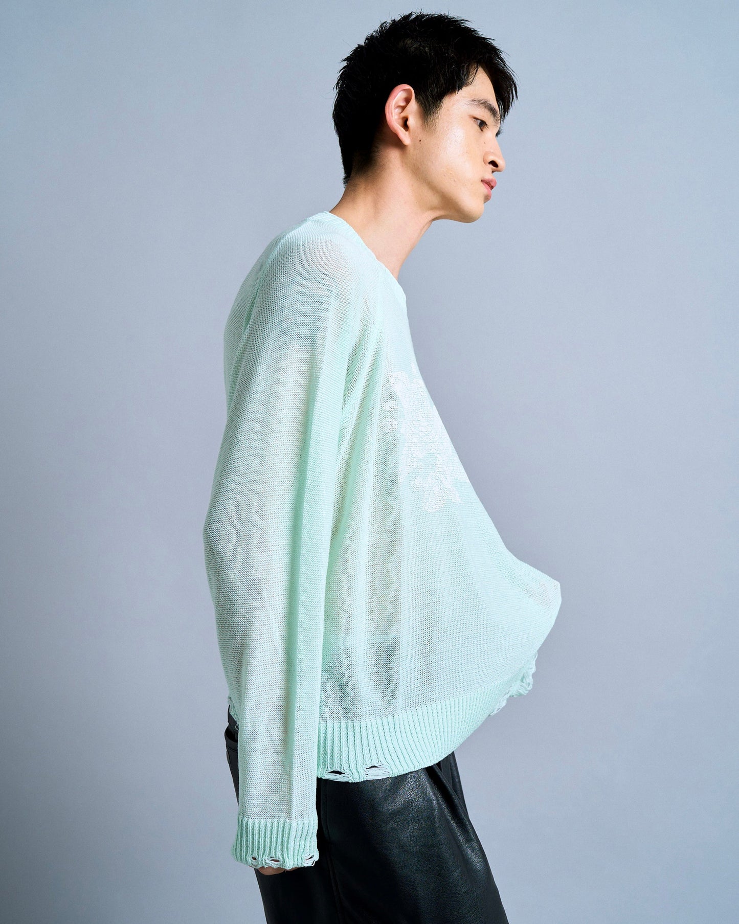 flower paint broken long sleeve sheer sweater