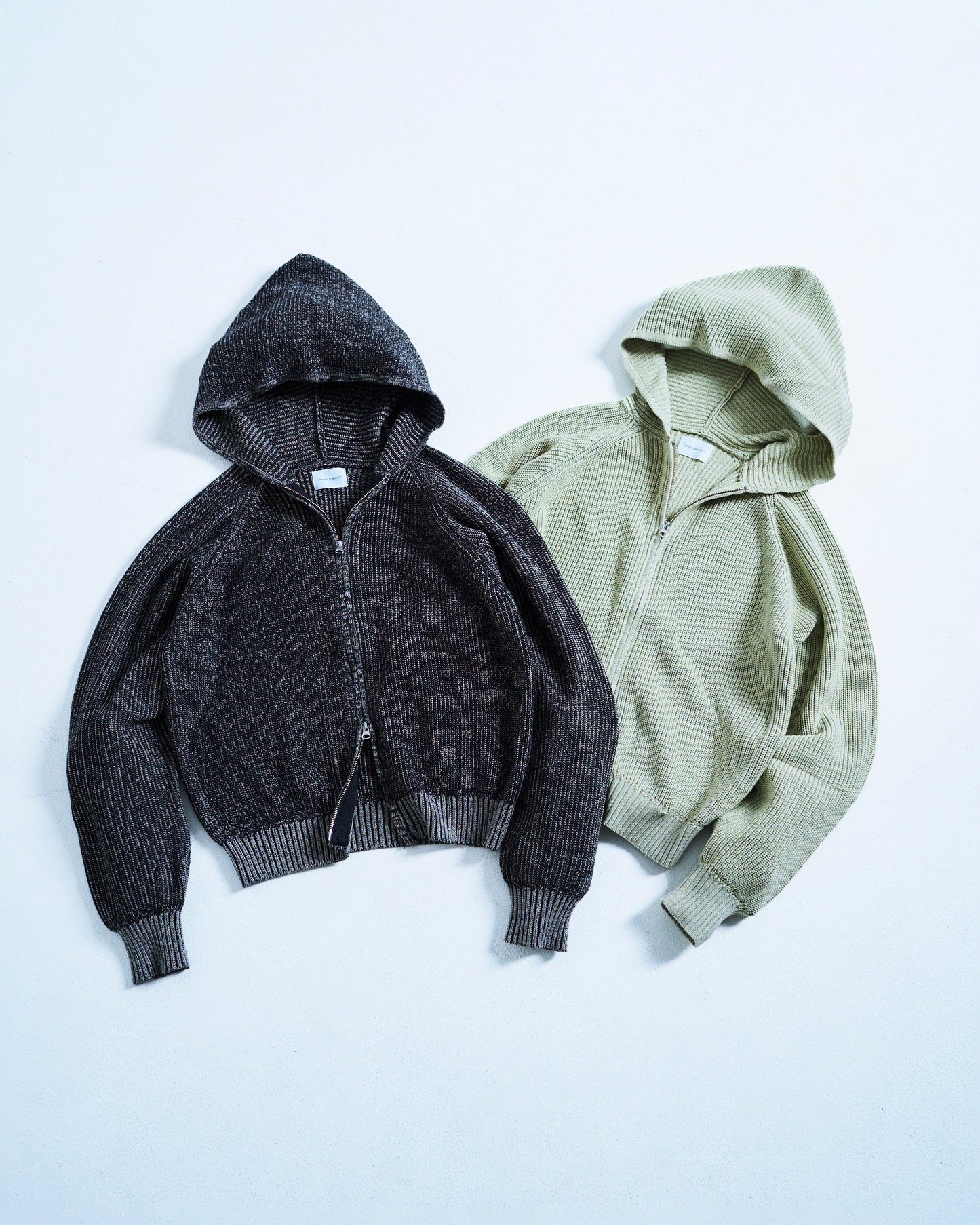 double zip mix yarn knit hoodie