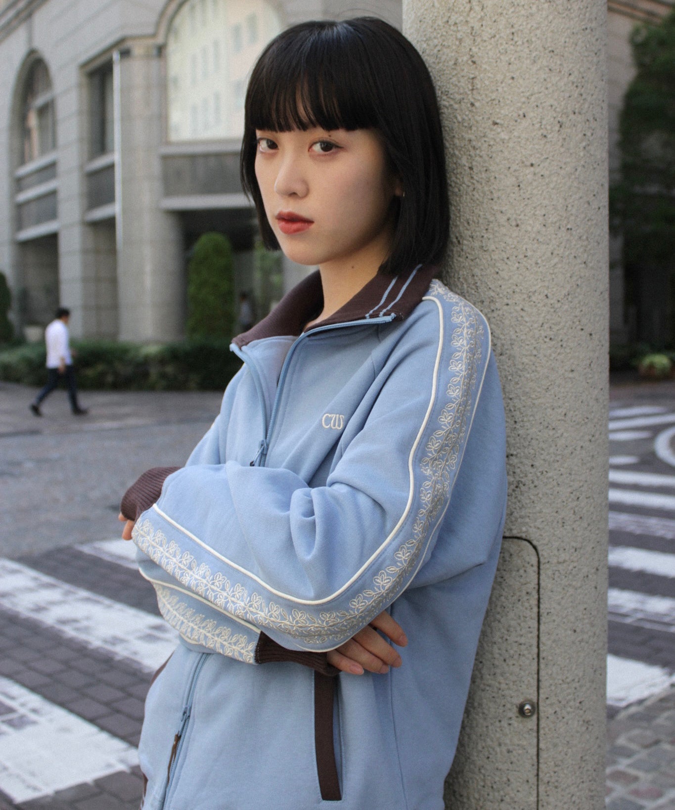 flower embroidery line track jacket