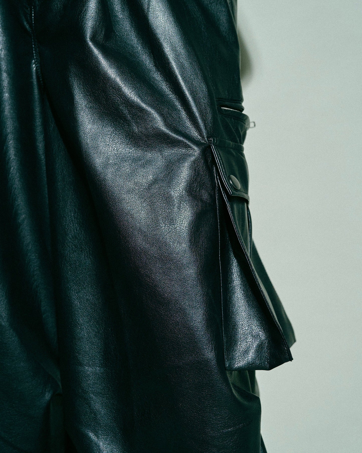 wide baggy faux leather parachute cargo trouser