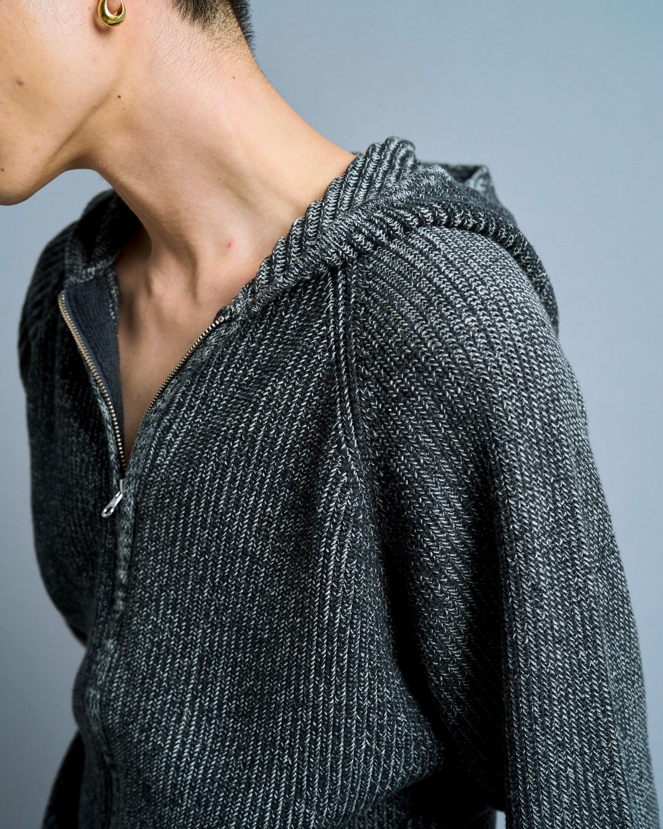 double zip mix yarn knit hoodie