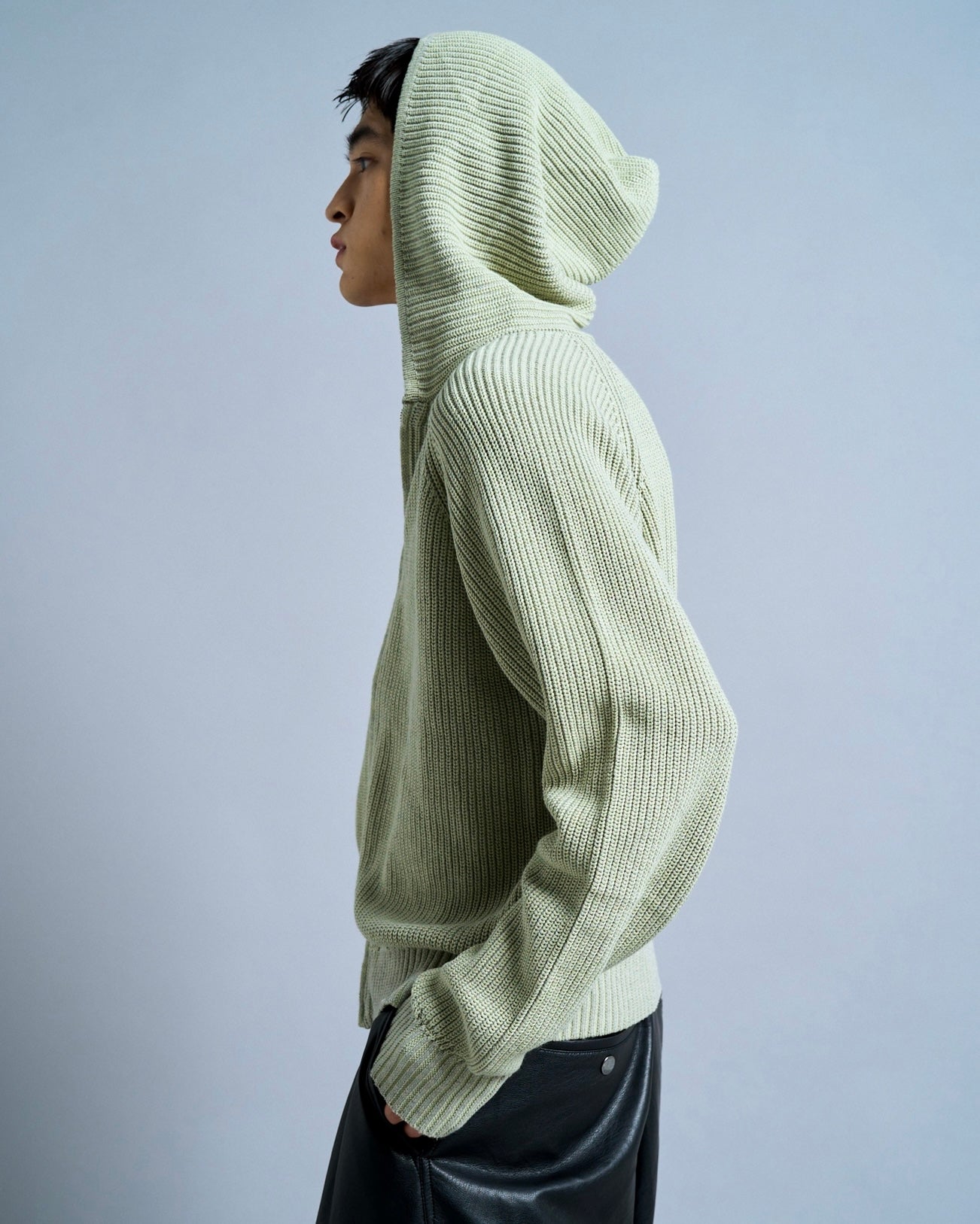 double zip mix yarn knit hoodie