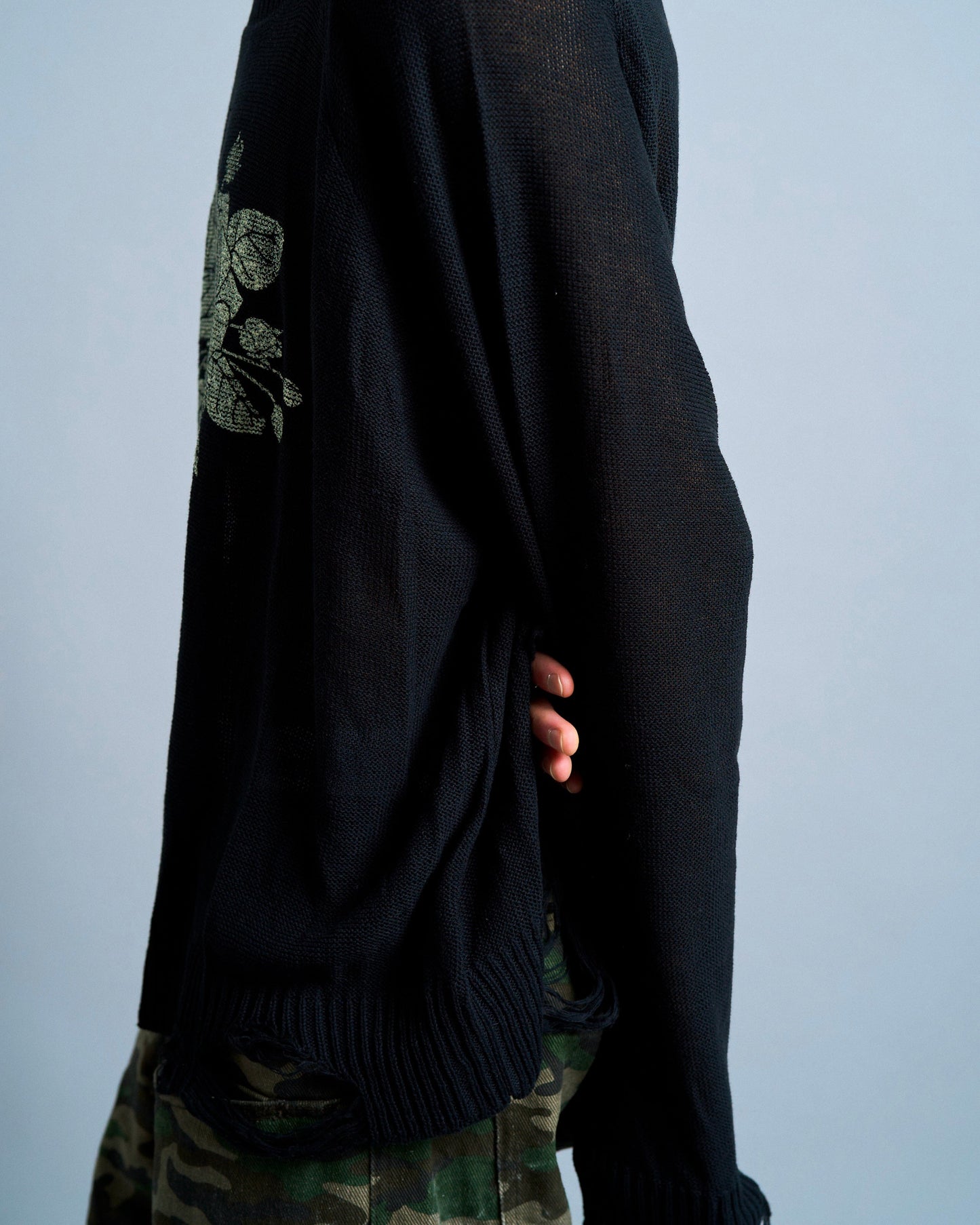 flower paint broken long sleeve sheer sweater