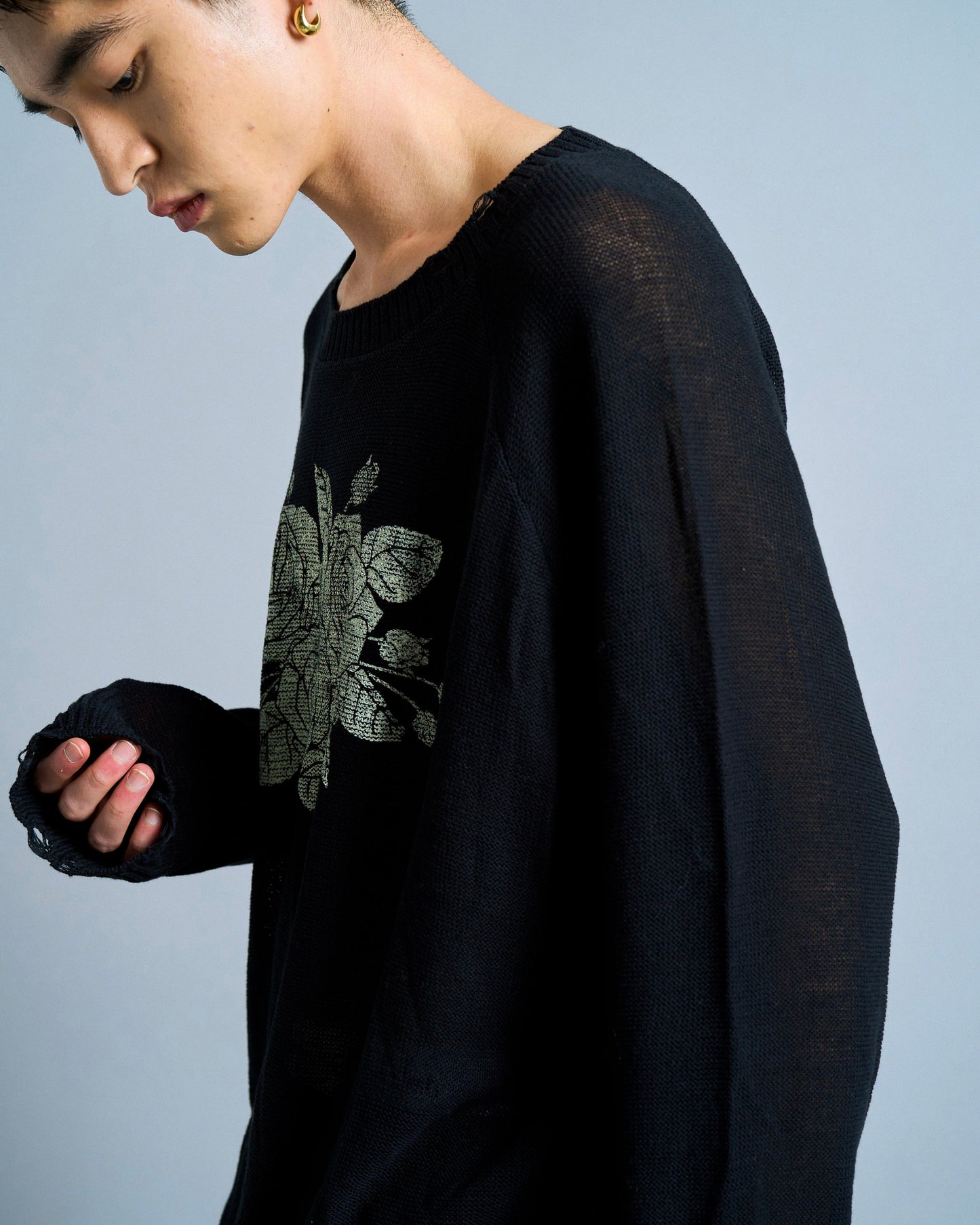 flower paint broken long sleeve sheer sweater