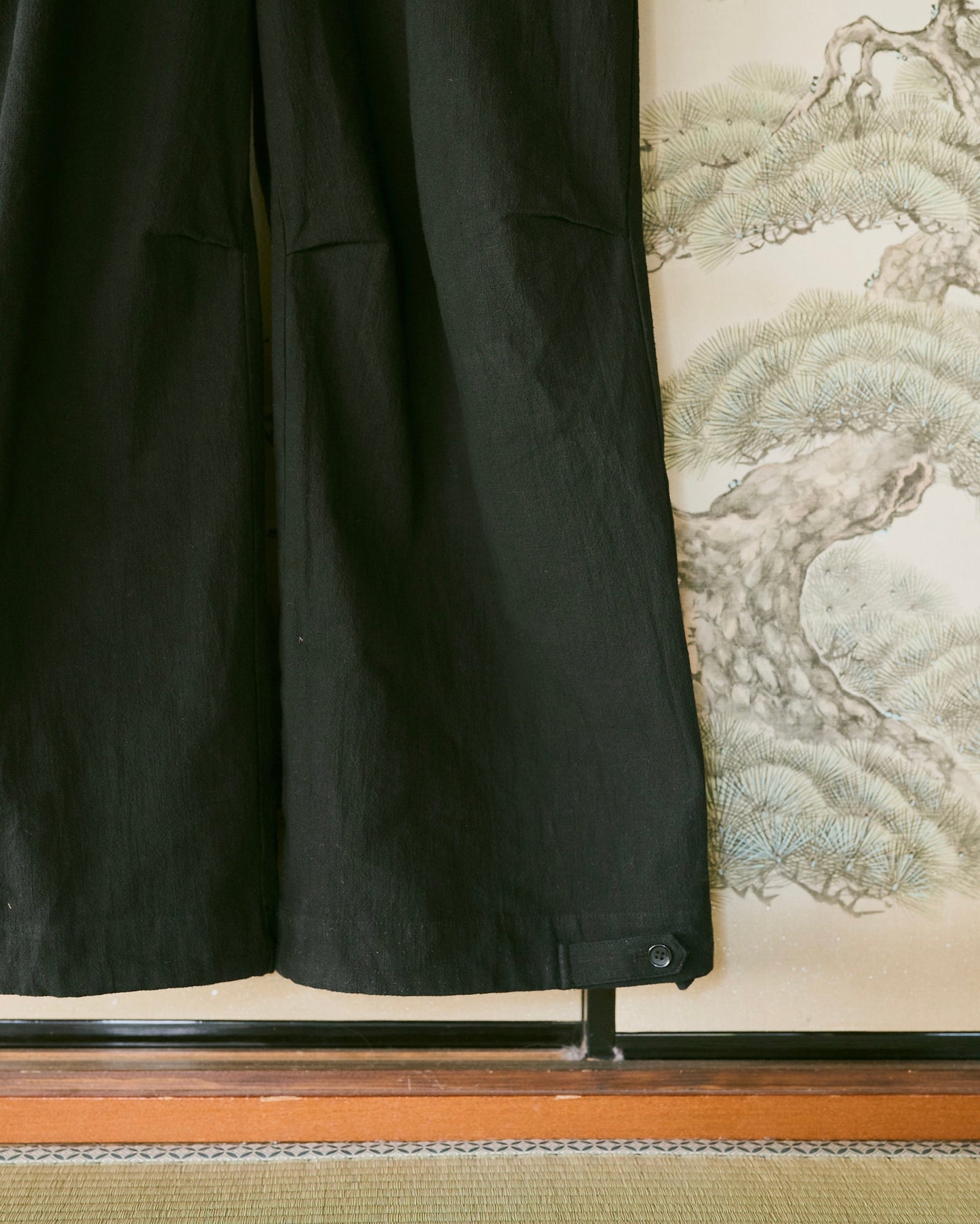 open collar cotton linen belted l/s jump suit