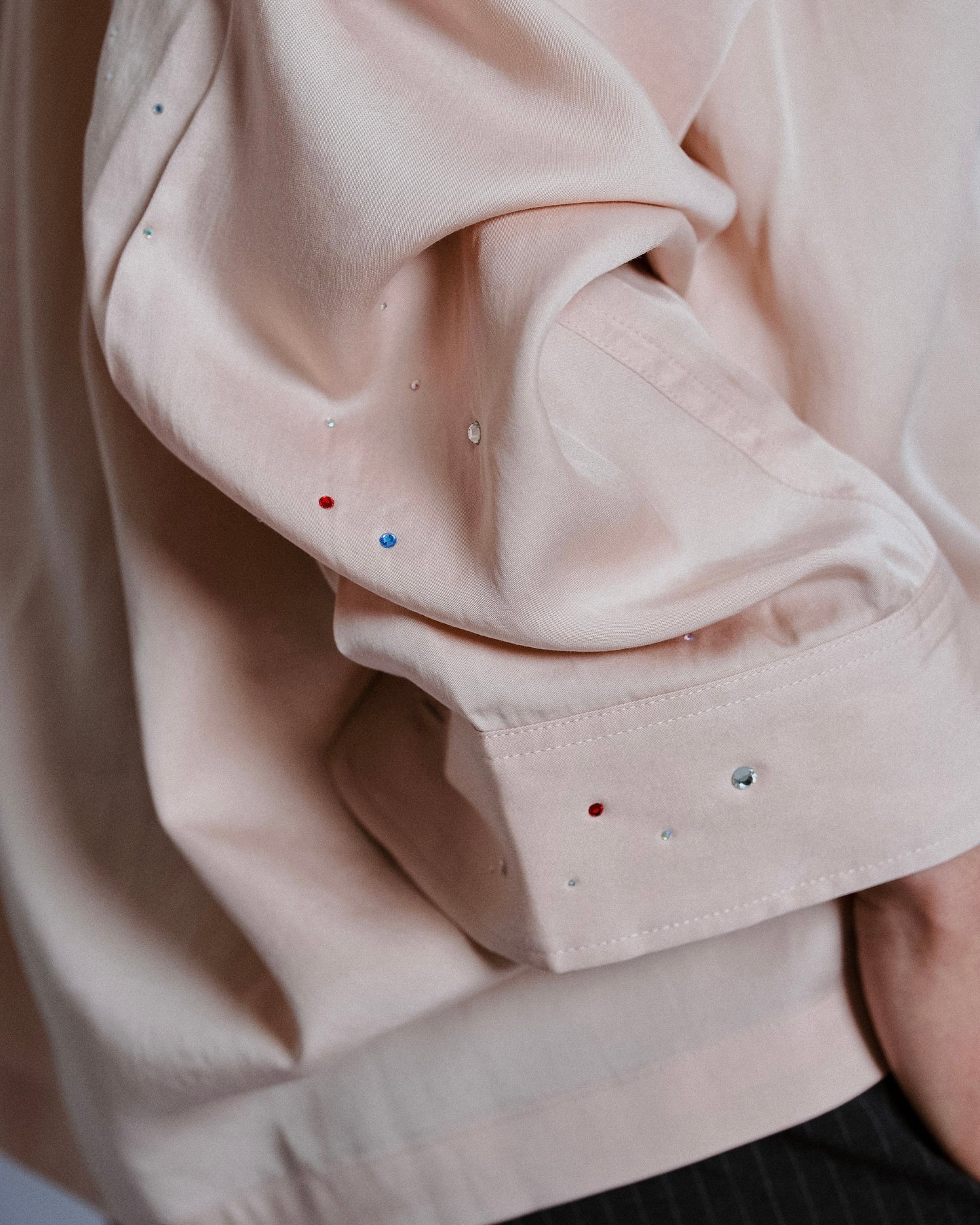 rhinestone rayon open collar l/s shirt