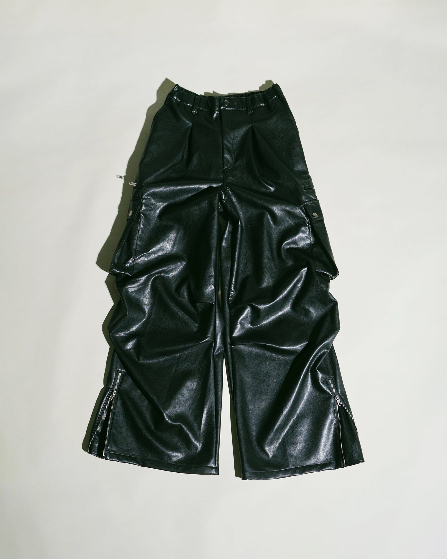 wide baggy faux leather parachute cargo trouser