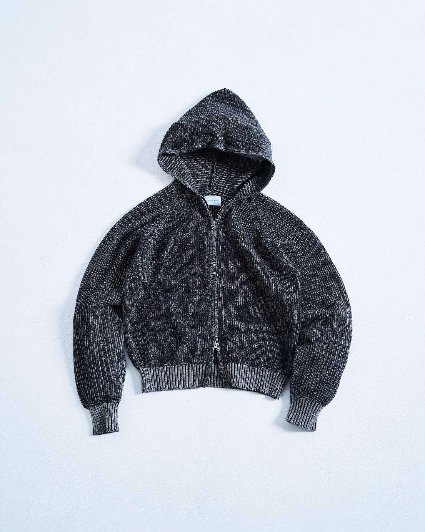 double zip mix yarn knit hoodie