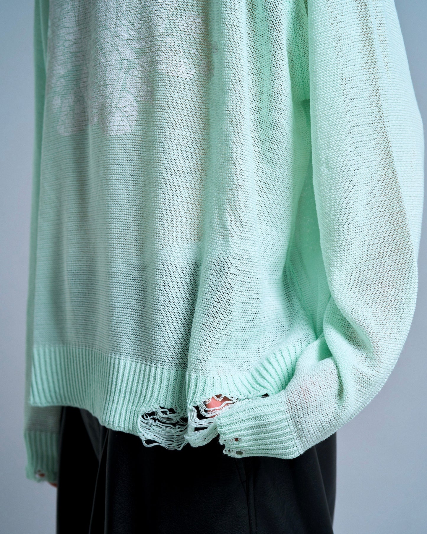flower paint broken long sleeve sheer sweater
