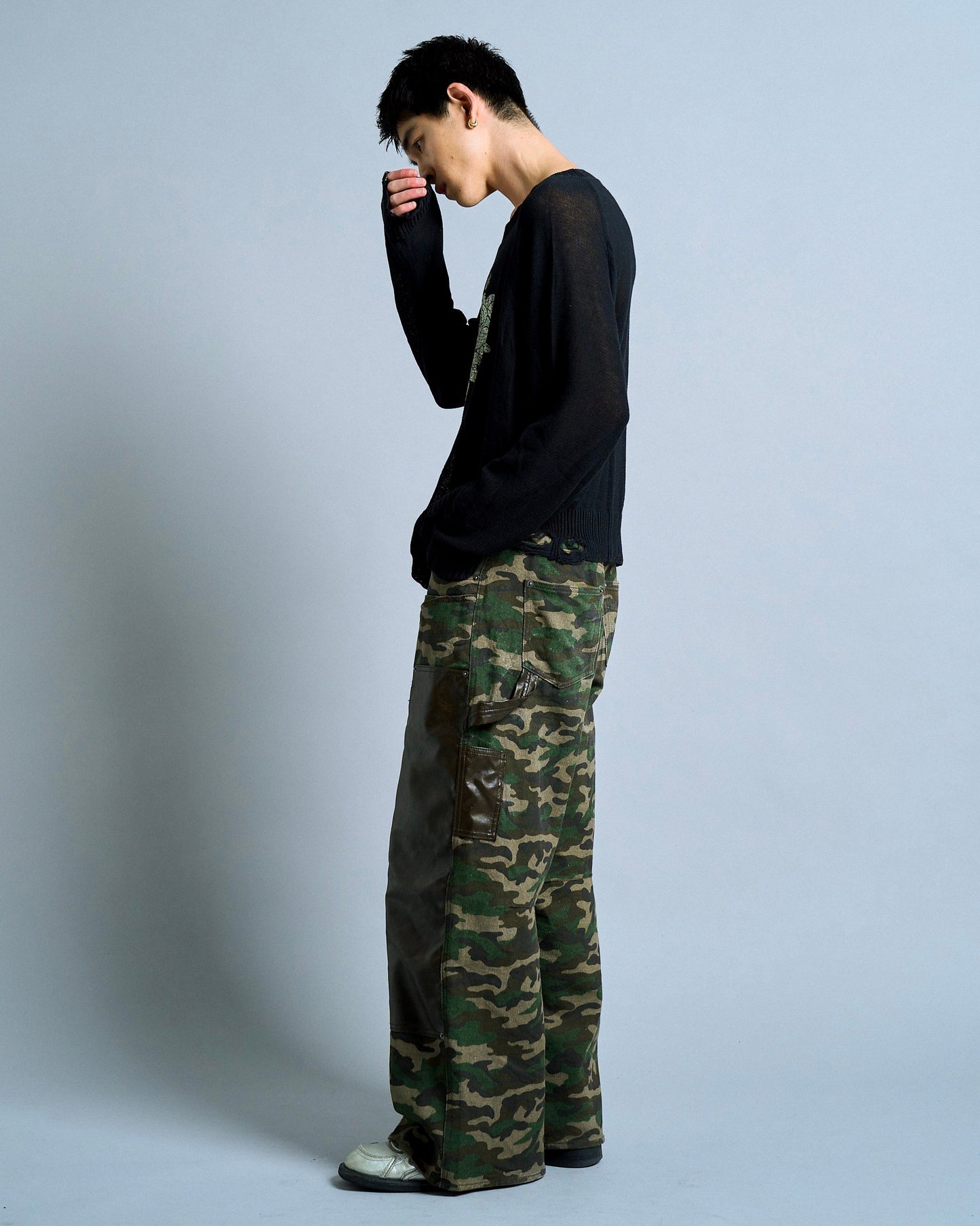 flower paint broken long sleeve sheer sweater