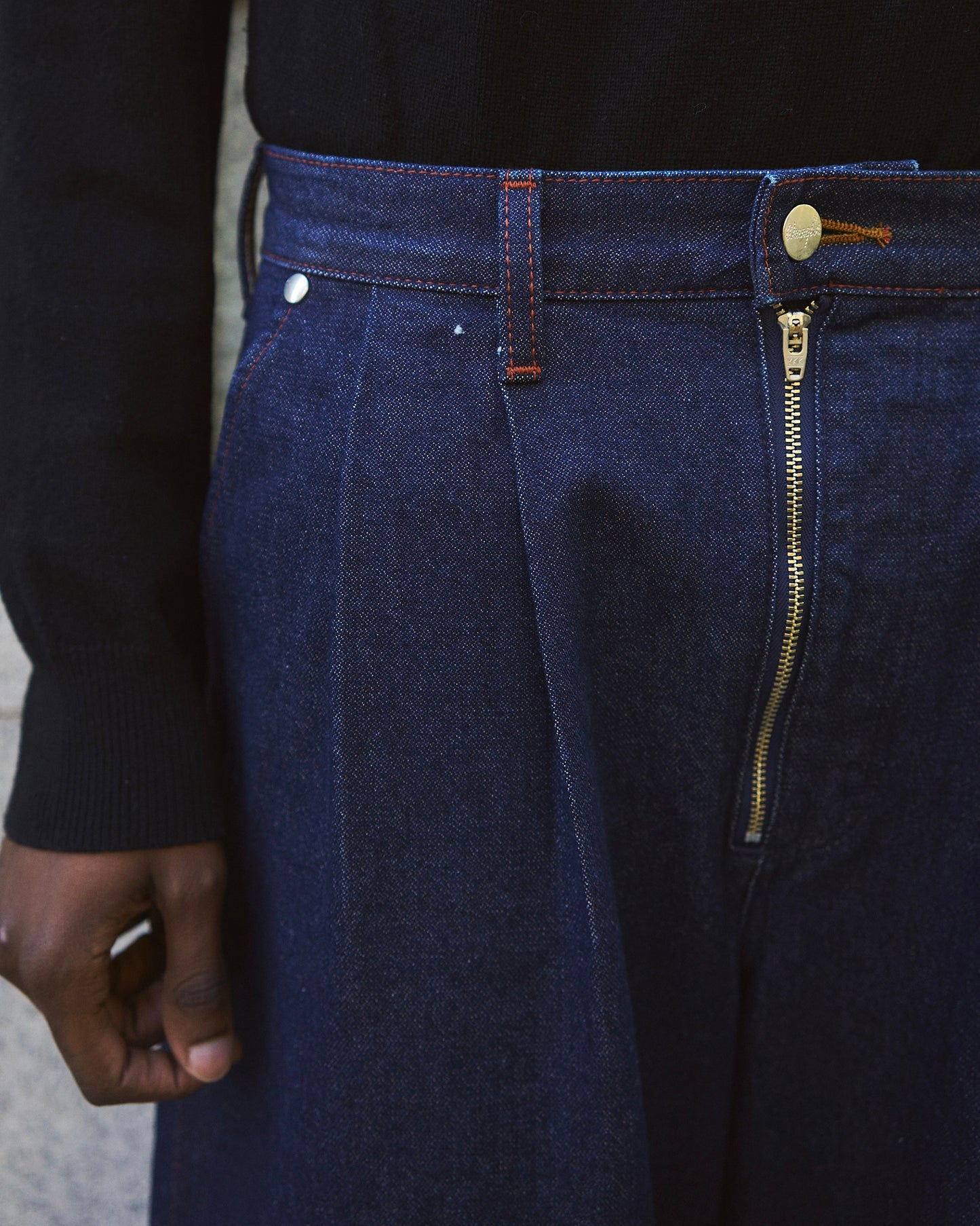 【 CamphorWood × Wrangler 】front zip wide baggy broken denim trousers