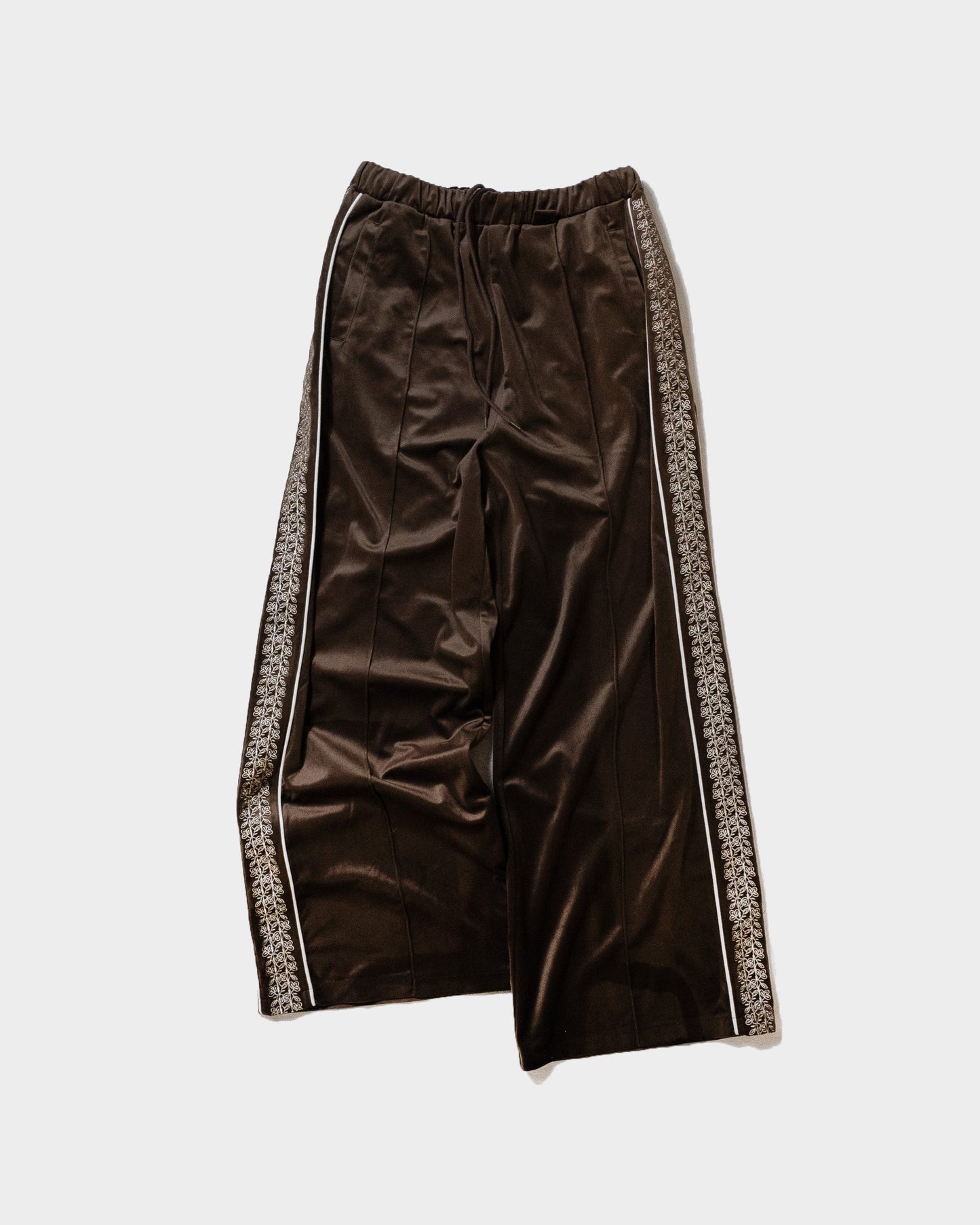 velvet flower embroidery line baggy track pants