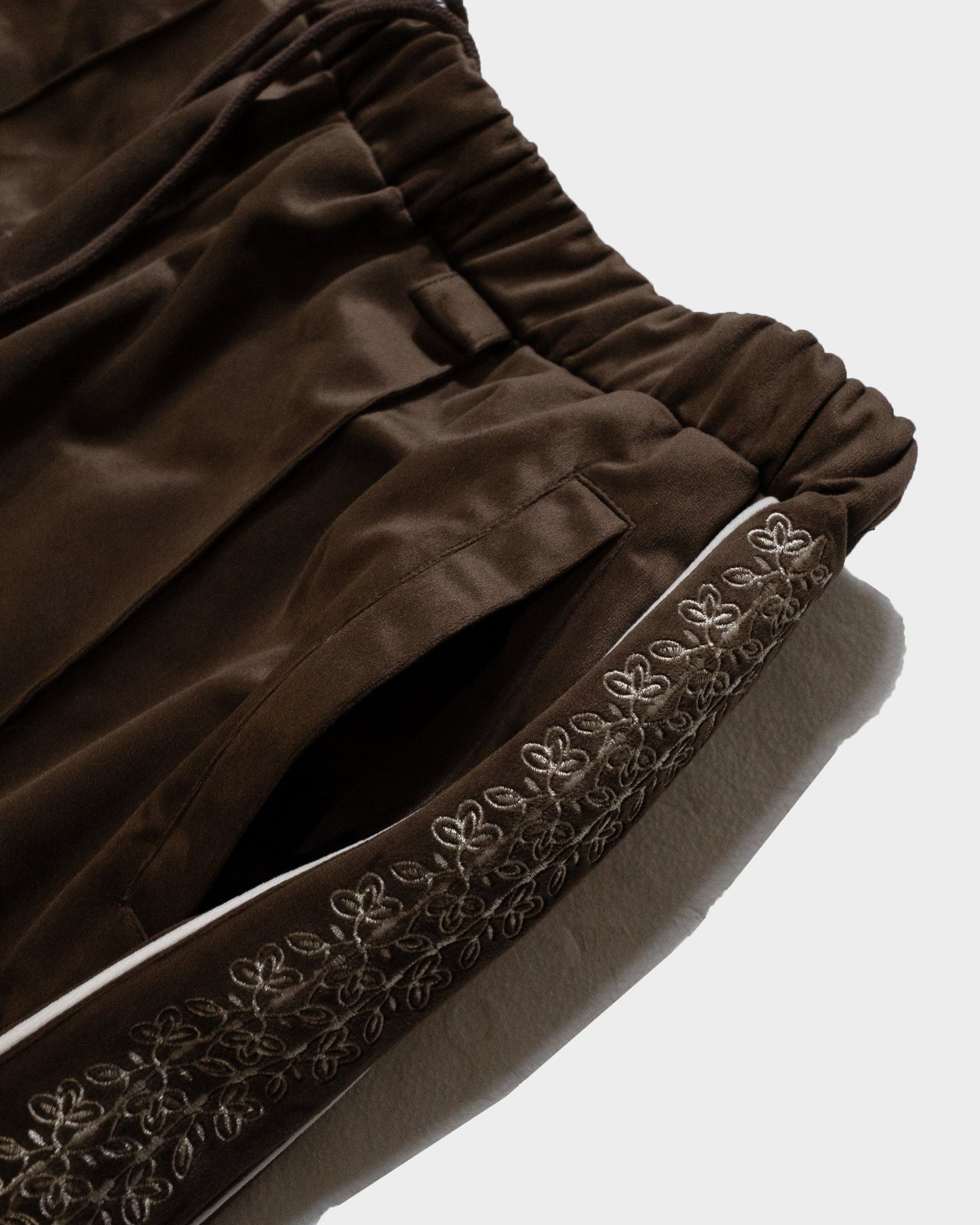 velvet flower embroidery line baggy track pants