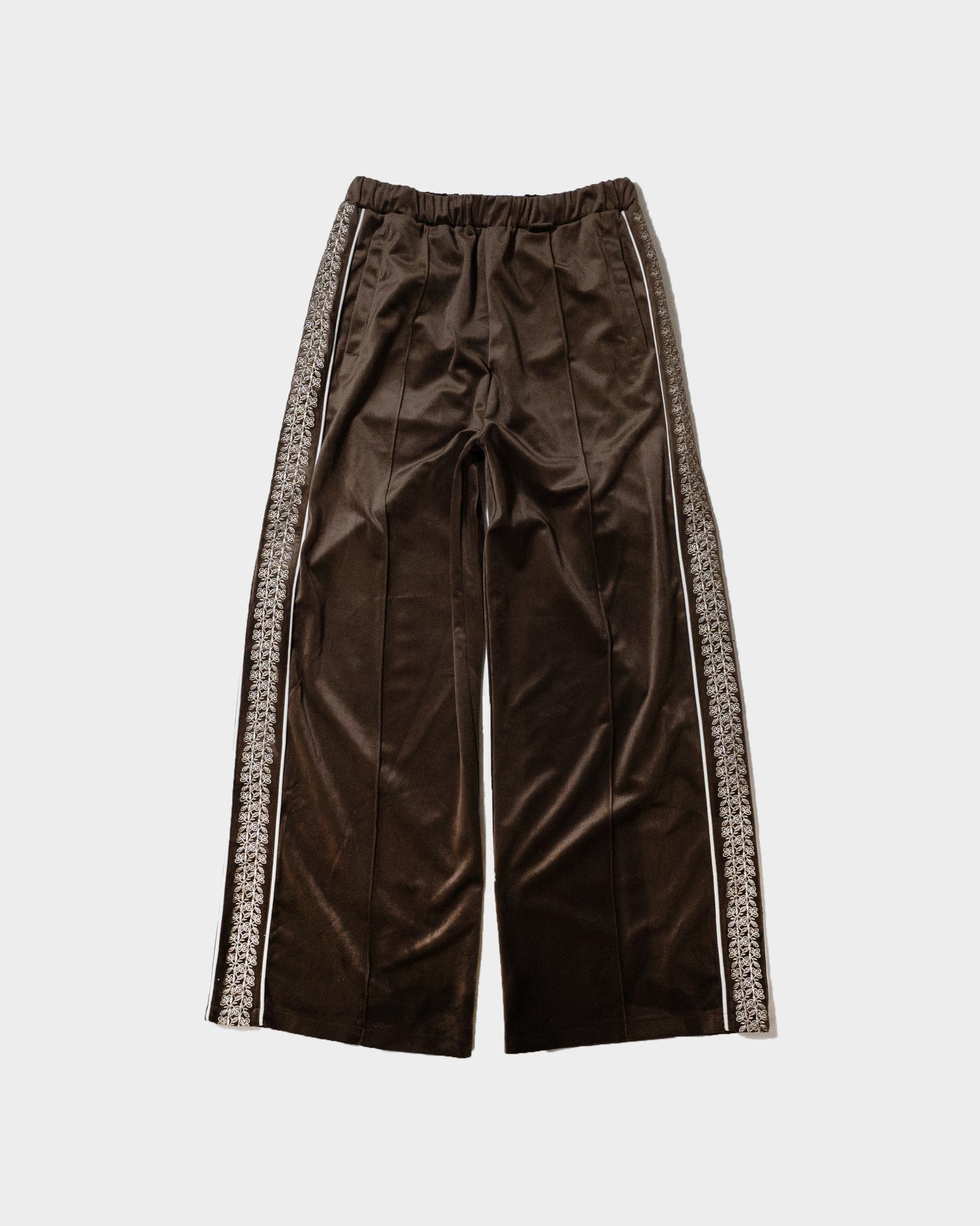 velvet flower embroidery line baggy track pants
